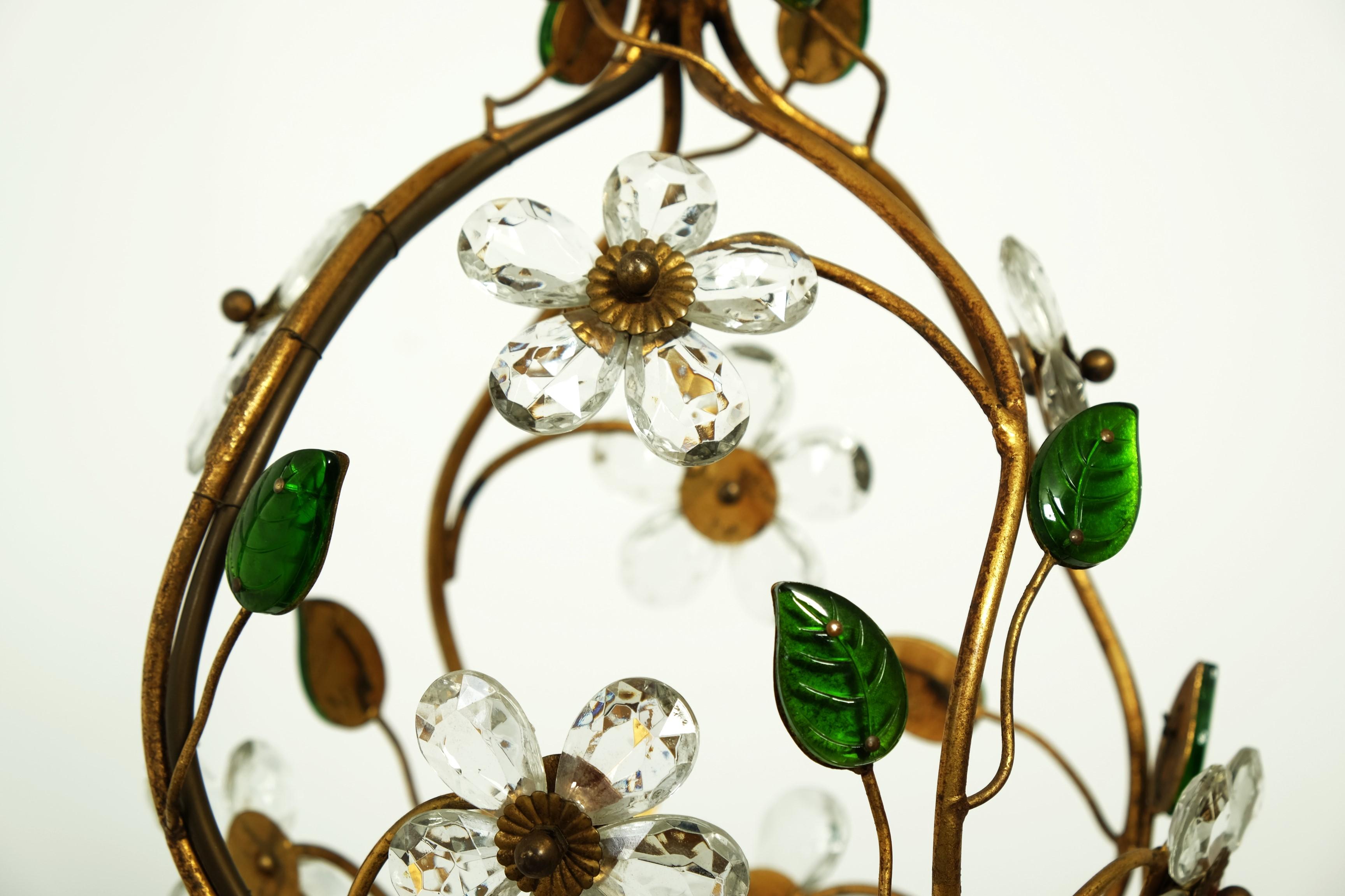 Schöne florale Deckenleuchte oder Laterne mit Blumenmuster von Banci Firenze, Italien 1950er Jahre (Glas) im Angebot