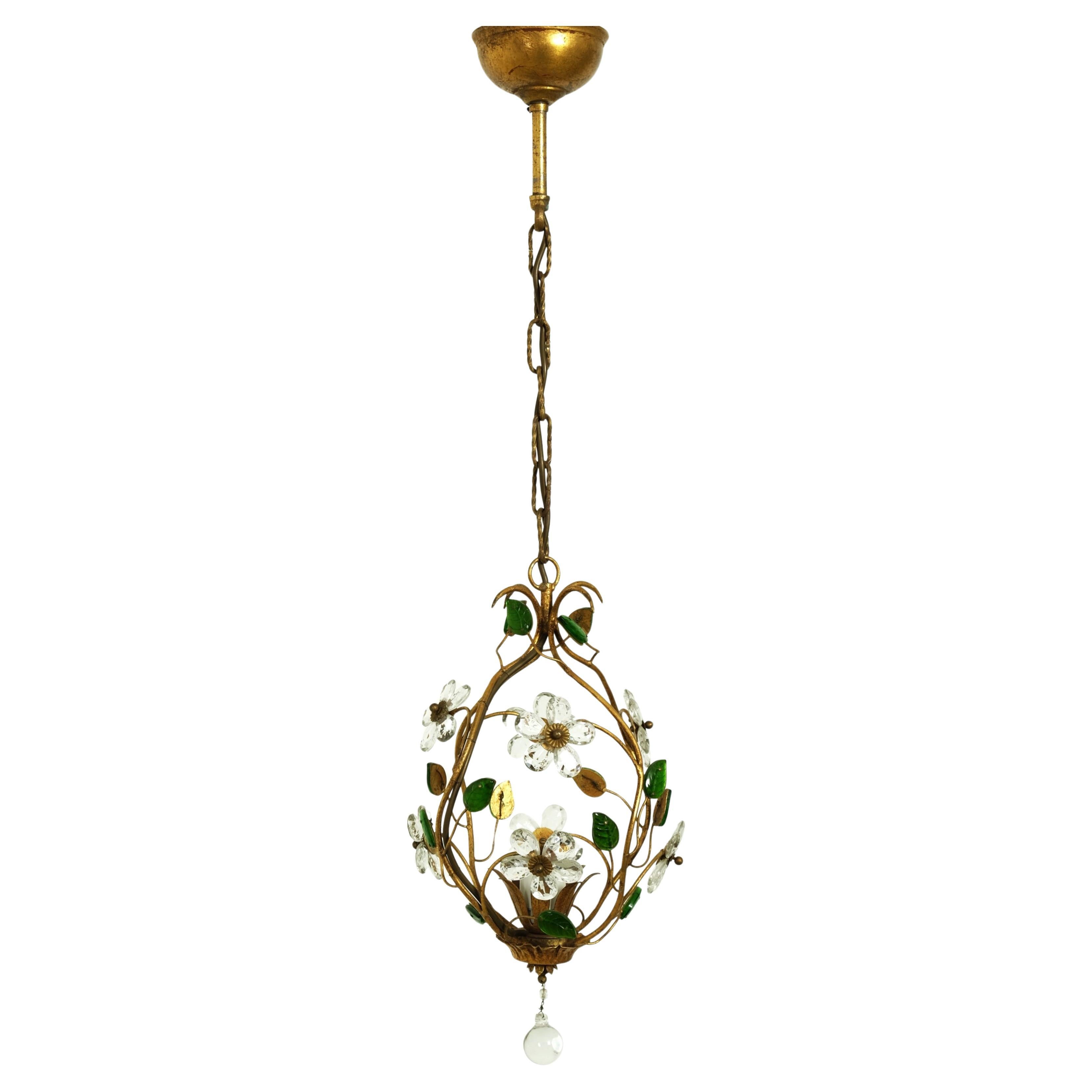 Preciosa Lámpara o Farol Floral de Techo de Banci Firenze, Italia Años 50