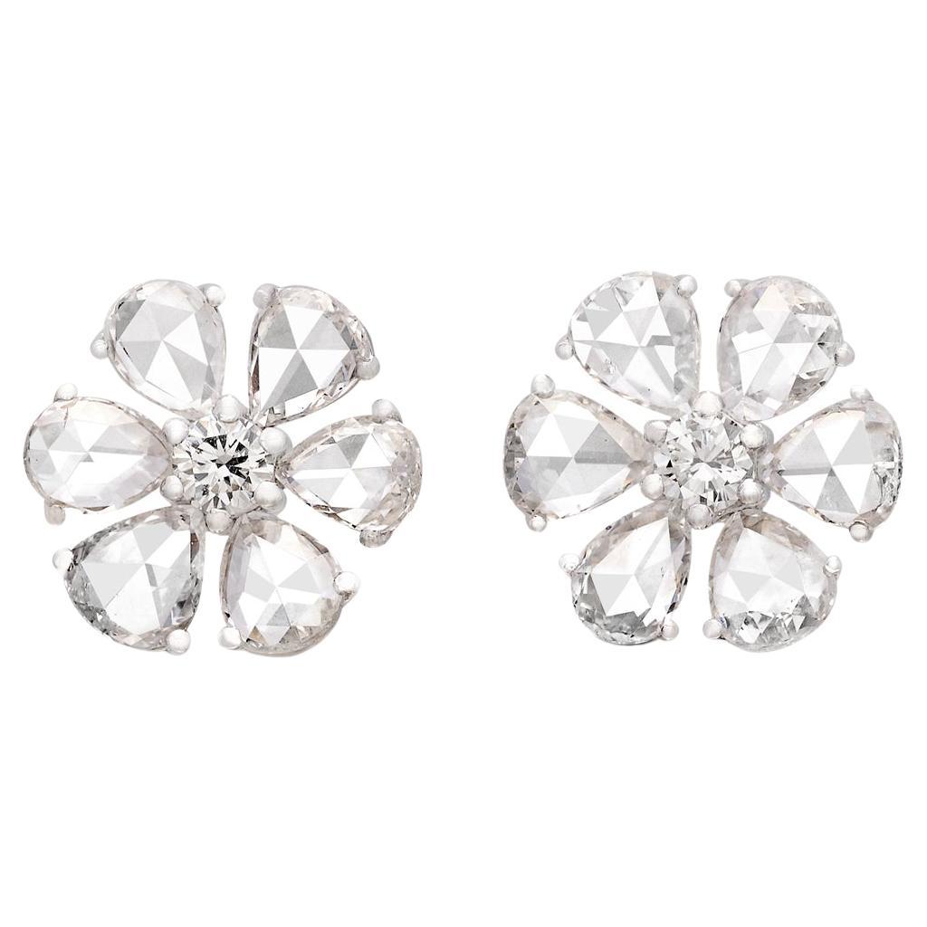 5.27 Carat Floral Diamond Leaf Earrings in 18k White Gold For Sale at ...