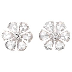Beautiful Floral Diamond Stud 18k White Gold Earrings