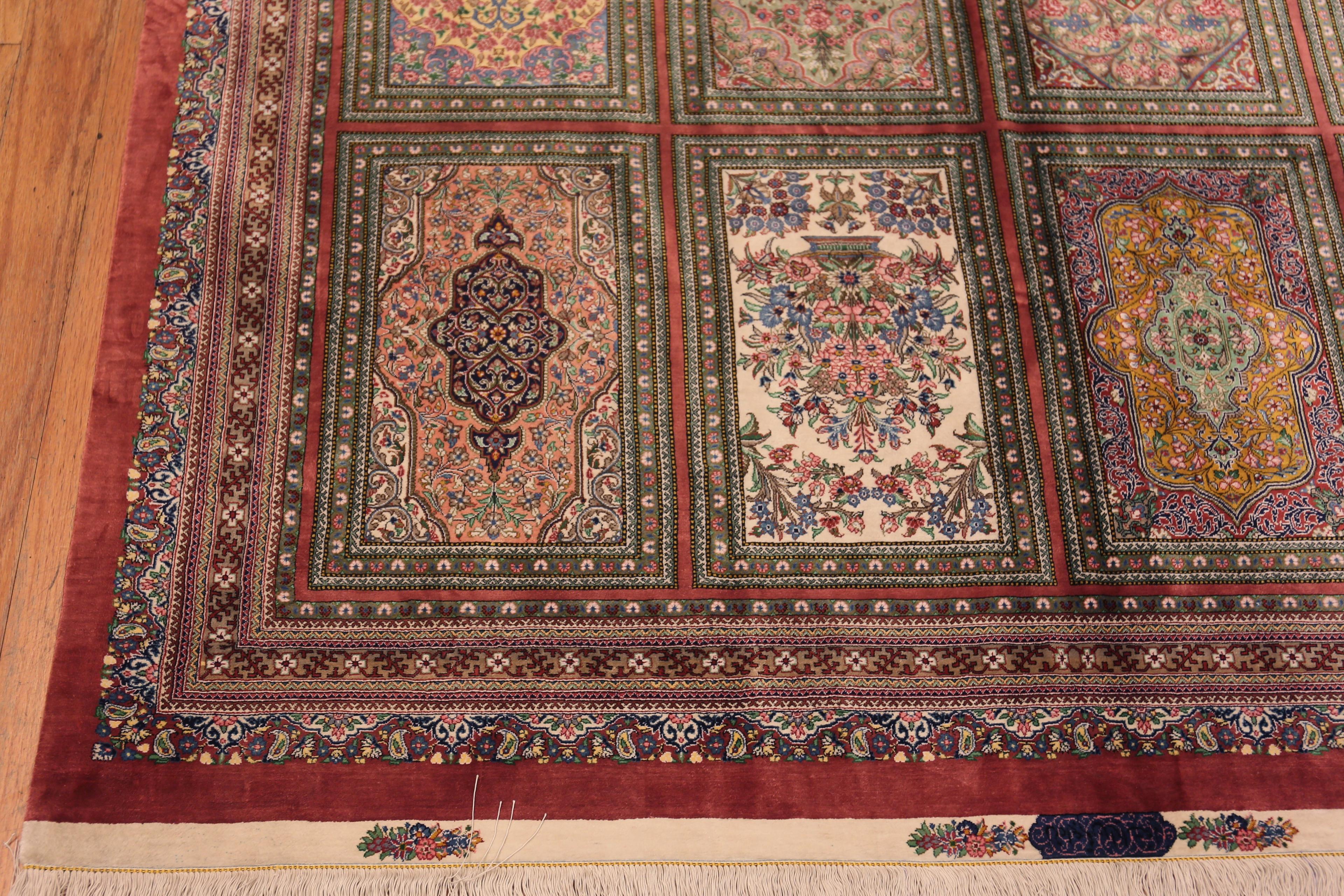 Beautiful Fine Floral Long Narrow Gallery Size Vintage Luxury Persian Silk Qum Rug, country of origin: Persian Rugs, Circa date: Vintage 