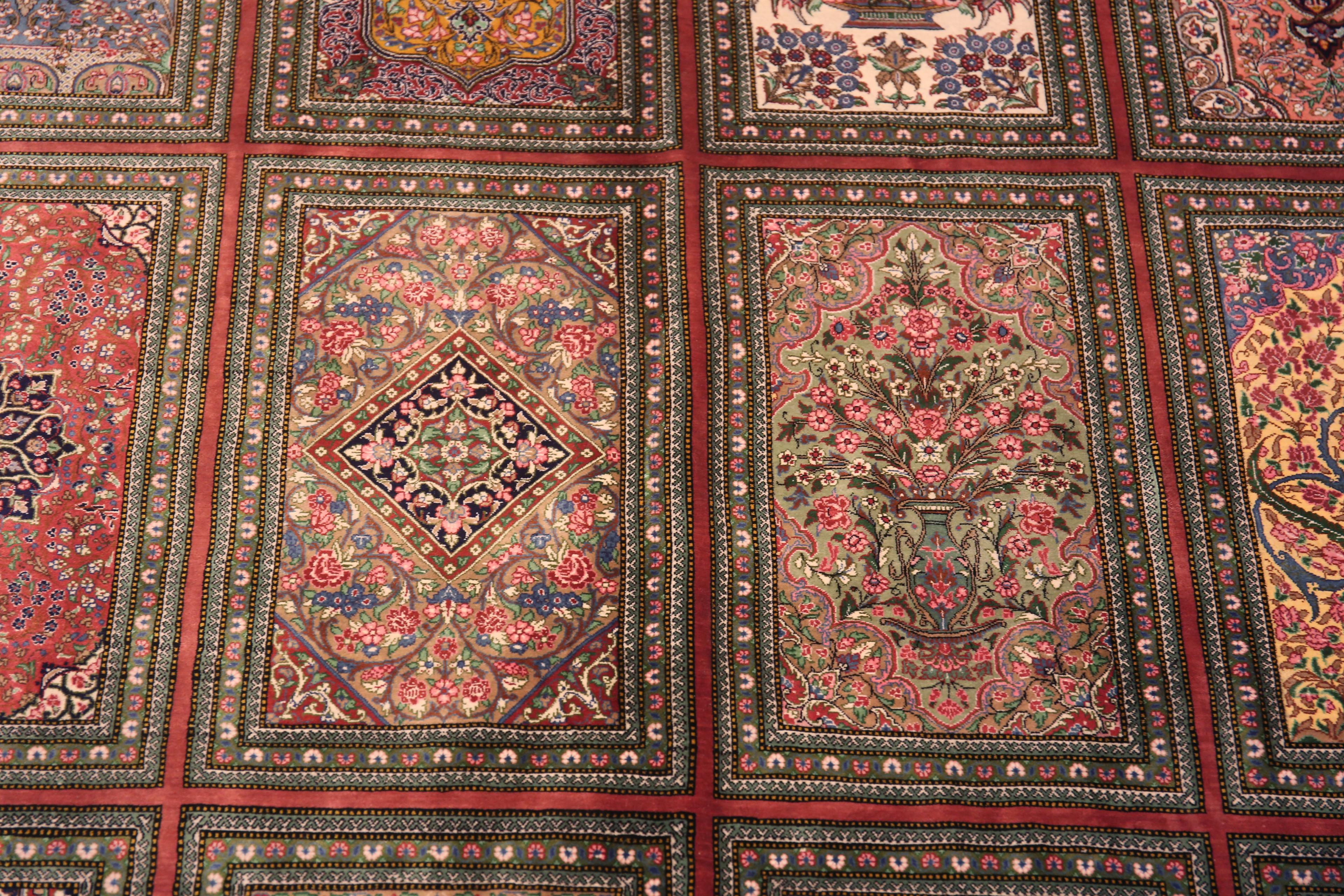 Tabriz Beautiful Floral Gallery Size Vintage Luxury Persian Silk Qum Rug 5'2