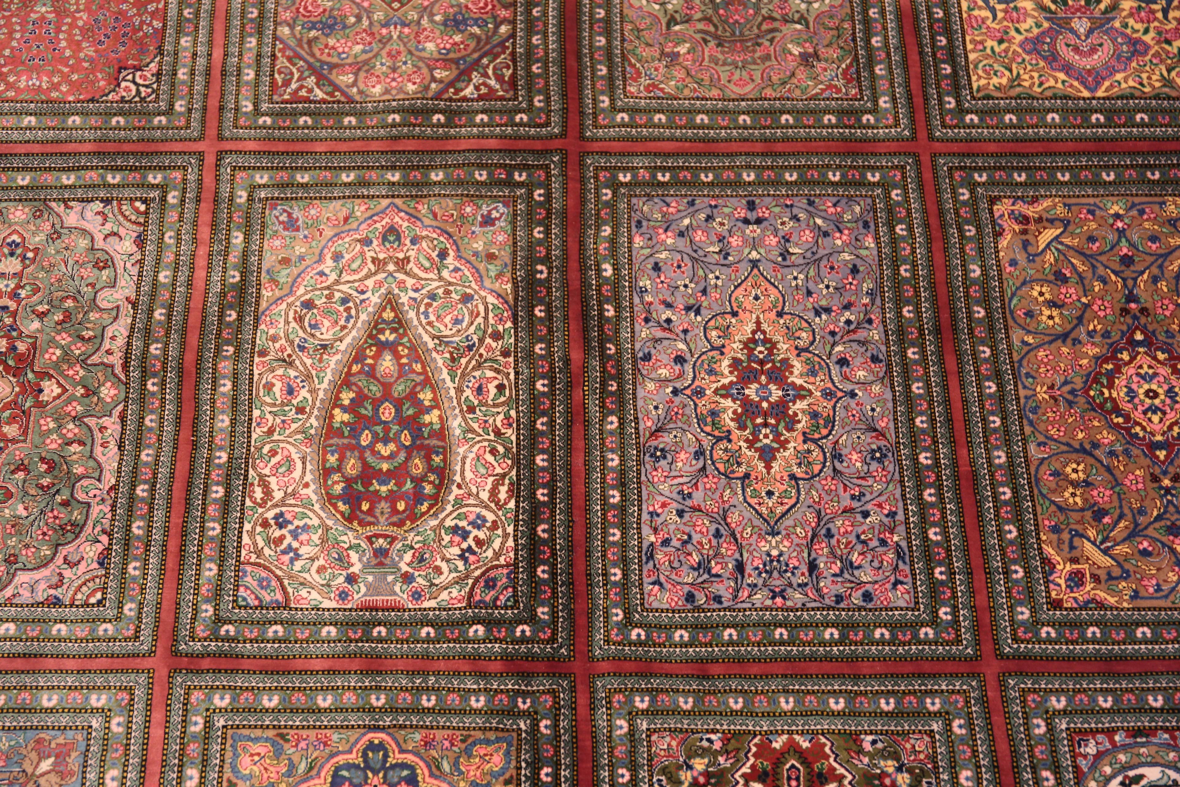 Hand-Knotted Beautiful Floral Gallery Size Vintage Luxury Persian Silk Qum Rug 5'2