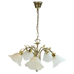 Beautiful Florence Polished Brass Flower and Glass Chandelier Eglo Leuchten