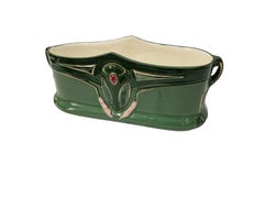 Beautiful flower jardiniere, Jugendstil Art Nouveau Eichwald green, Bohemia 1900