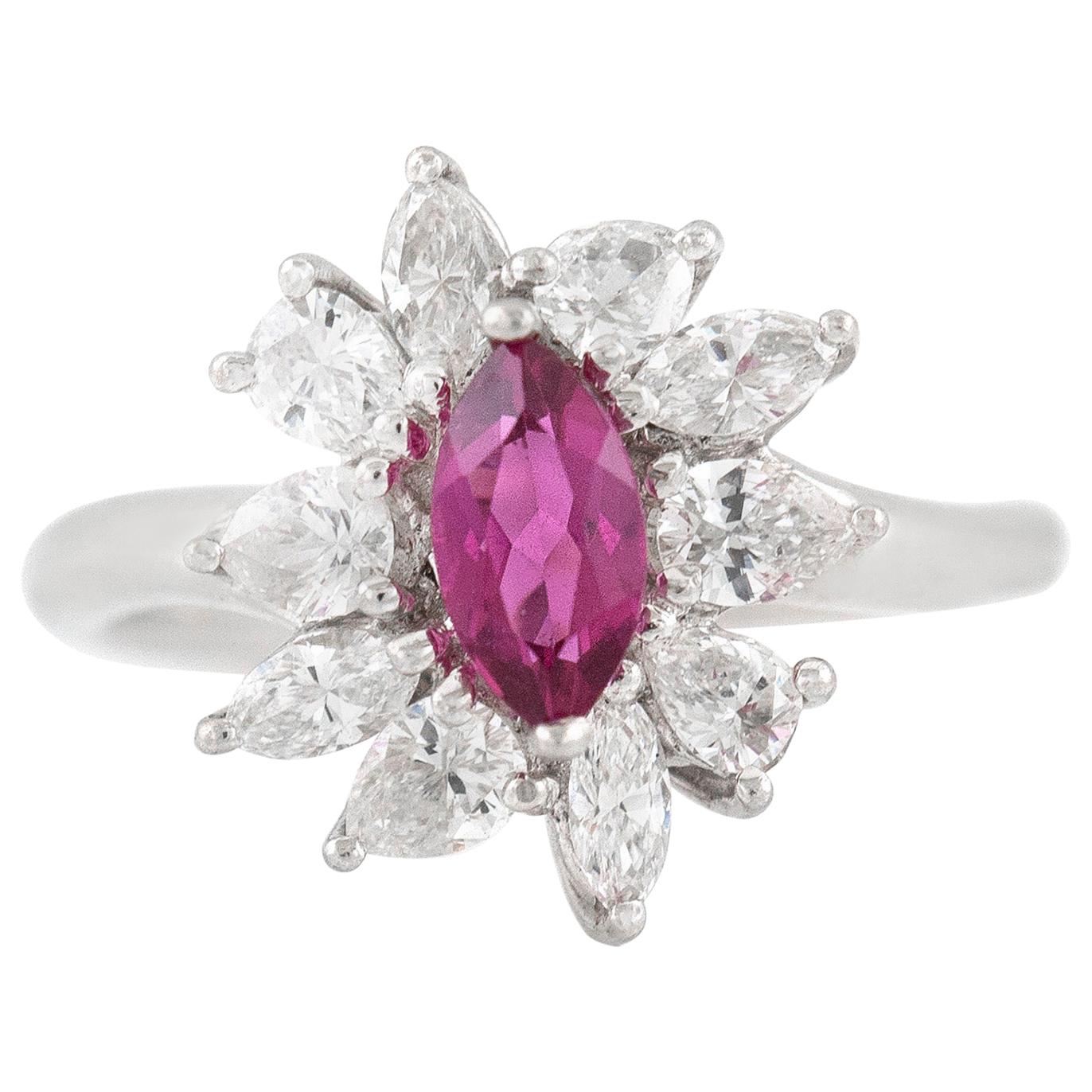 1.32 Carat Pink Sapphire 1.15 Carat Diamond Ring For Sale