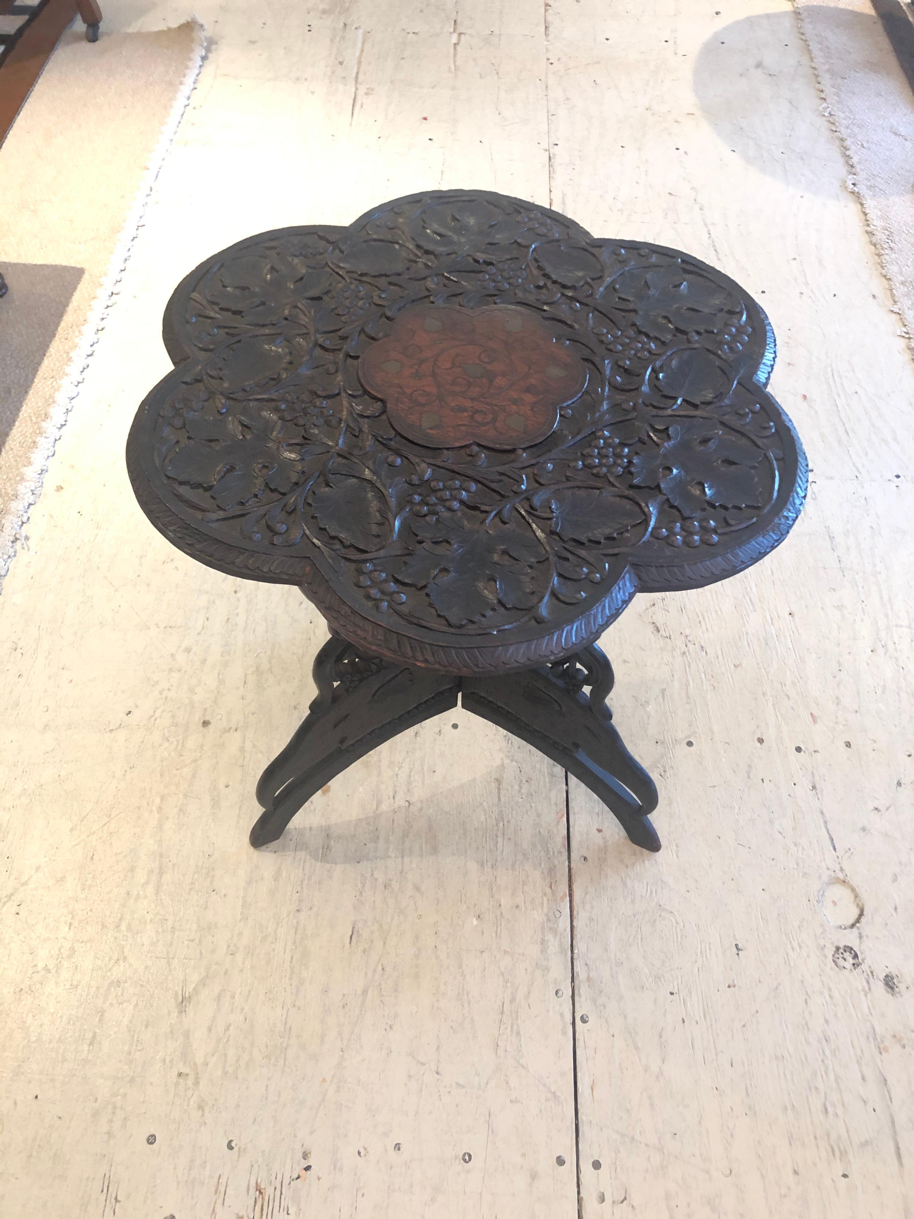 indian carved wood side table