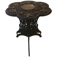 Beautiful Flower Shaped Anglo-Indian Carved Wood End Side Table