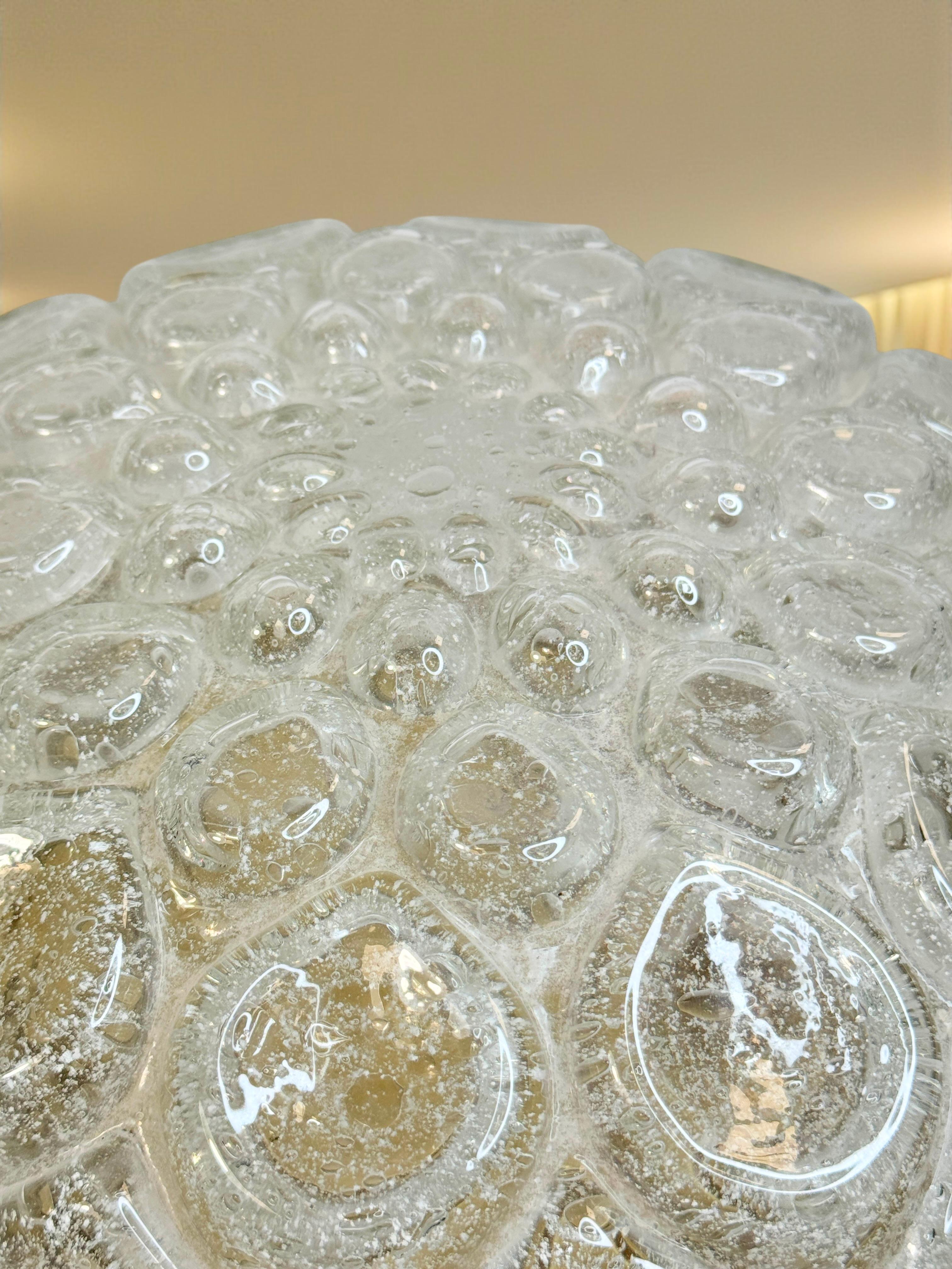 Beautiful Flush Mount frosted Ice Bubble Pattern Glass by Doria Leuchten Germany For Sale 5