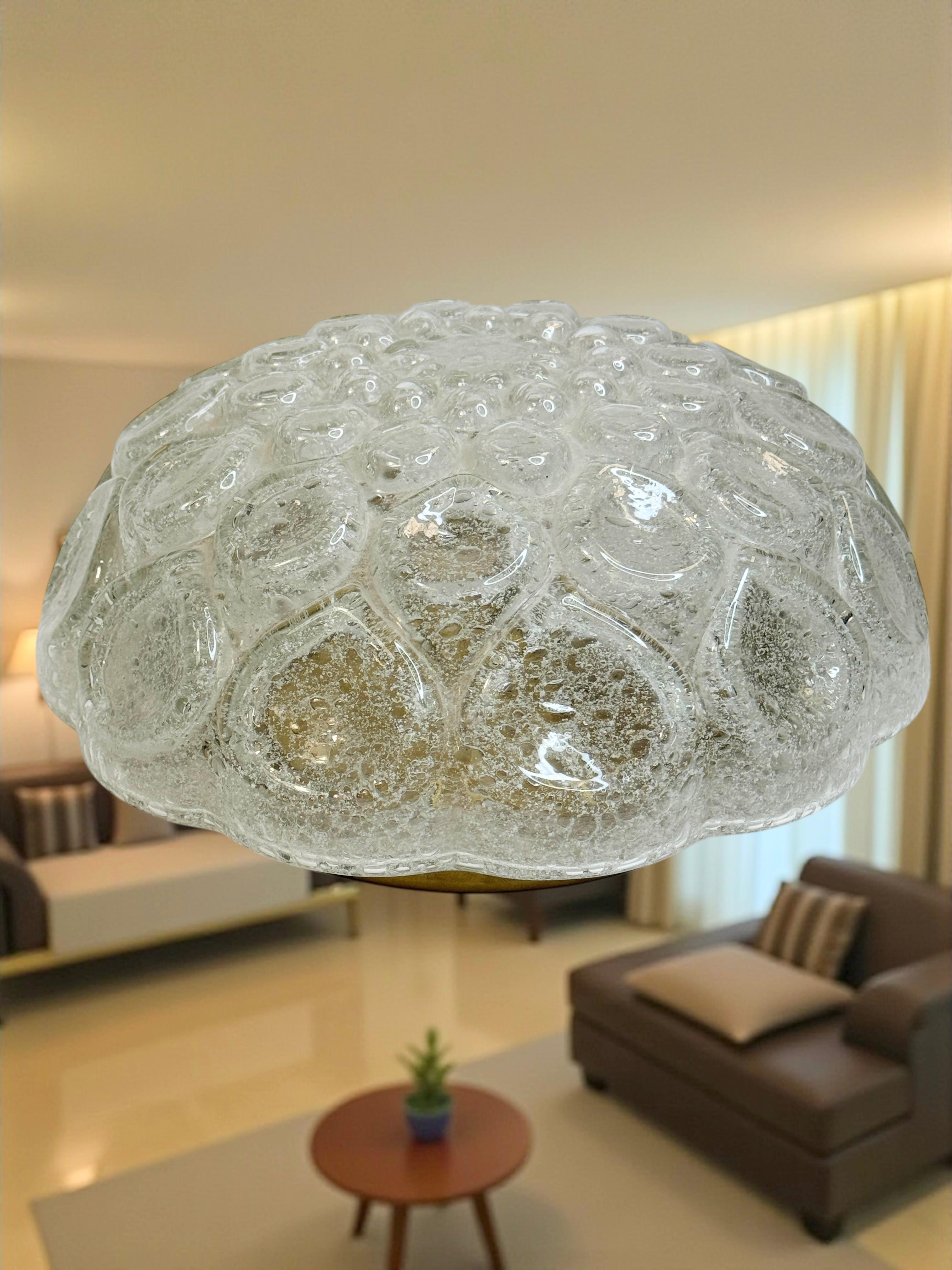Beautiful Flush Mount frosted Ice Bubble Pattern Glass by Doria Leuchten Germany For Sale 6