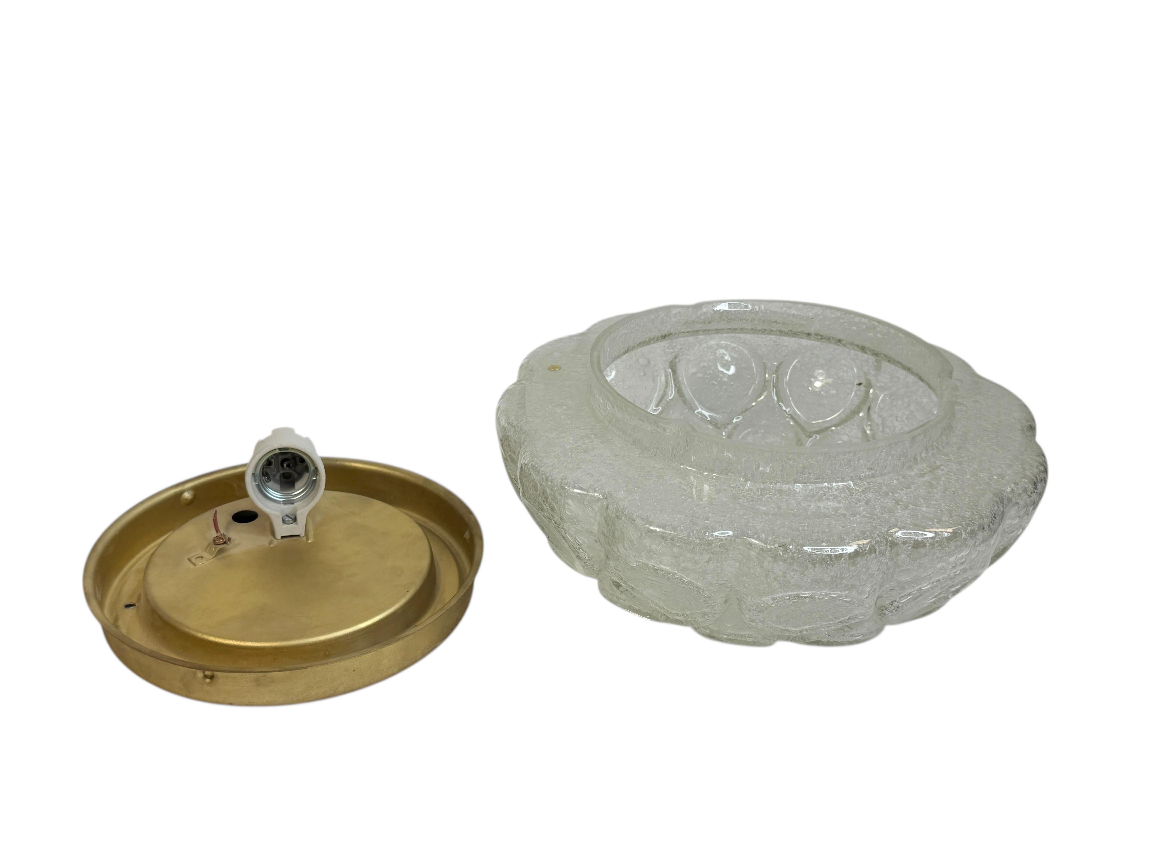 Beautiful Flush Mount frosted Ice Bubble Pattern Glass by Doria Leuchten Germany For Sale 10