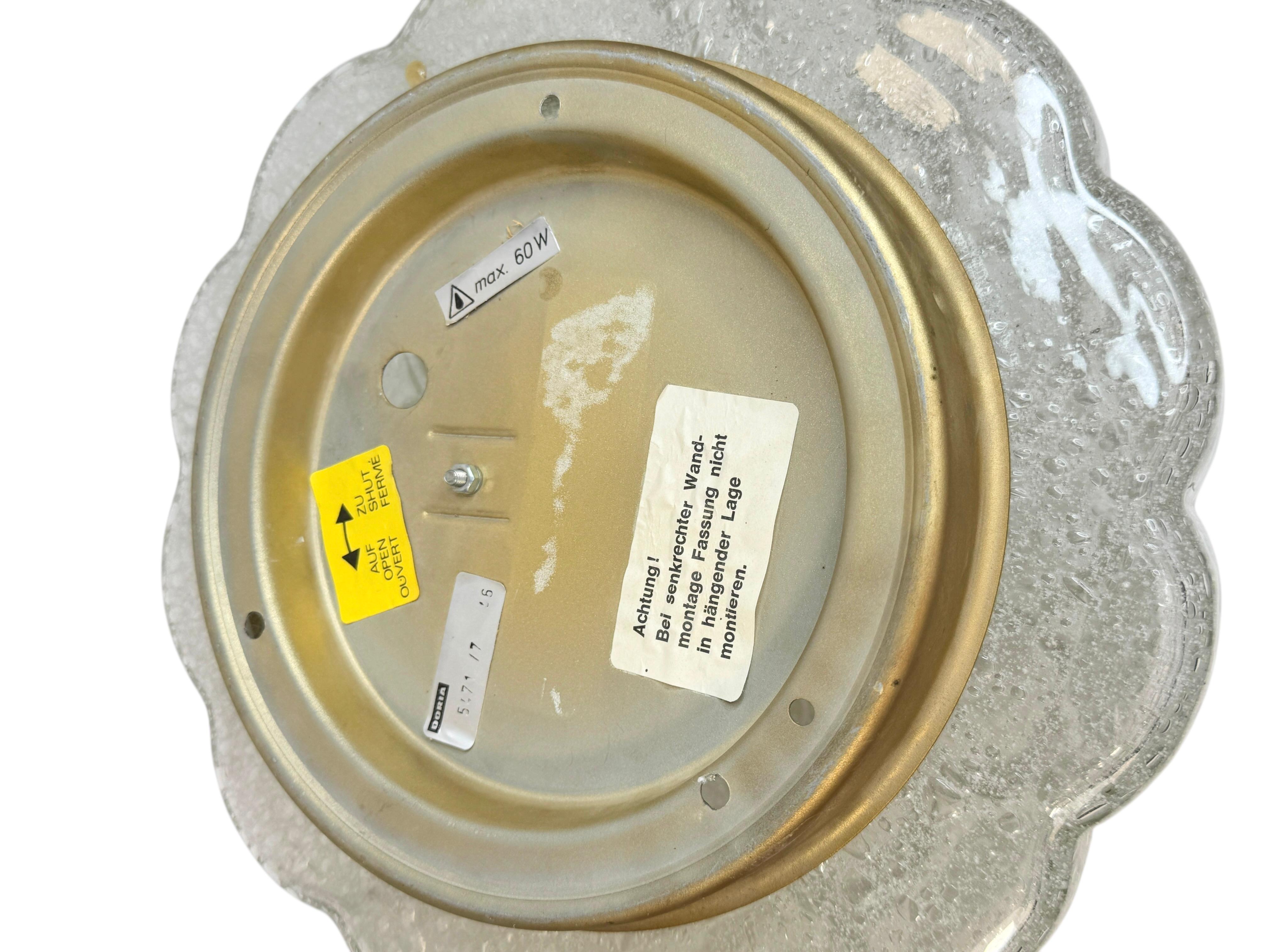 Beautiful Flush Mount frosted Ice Bubble Pattern Glass by Doria Leuchten Germany For Sale 11