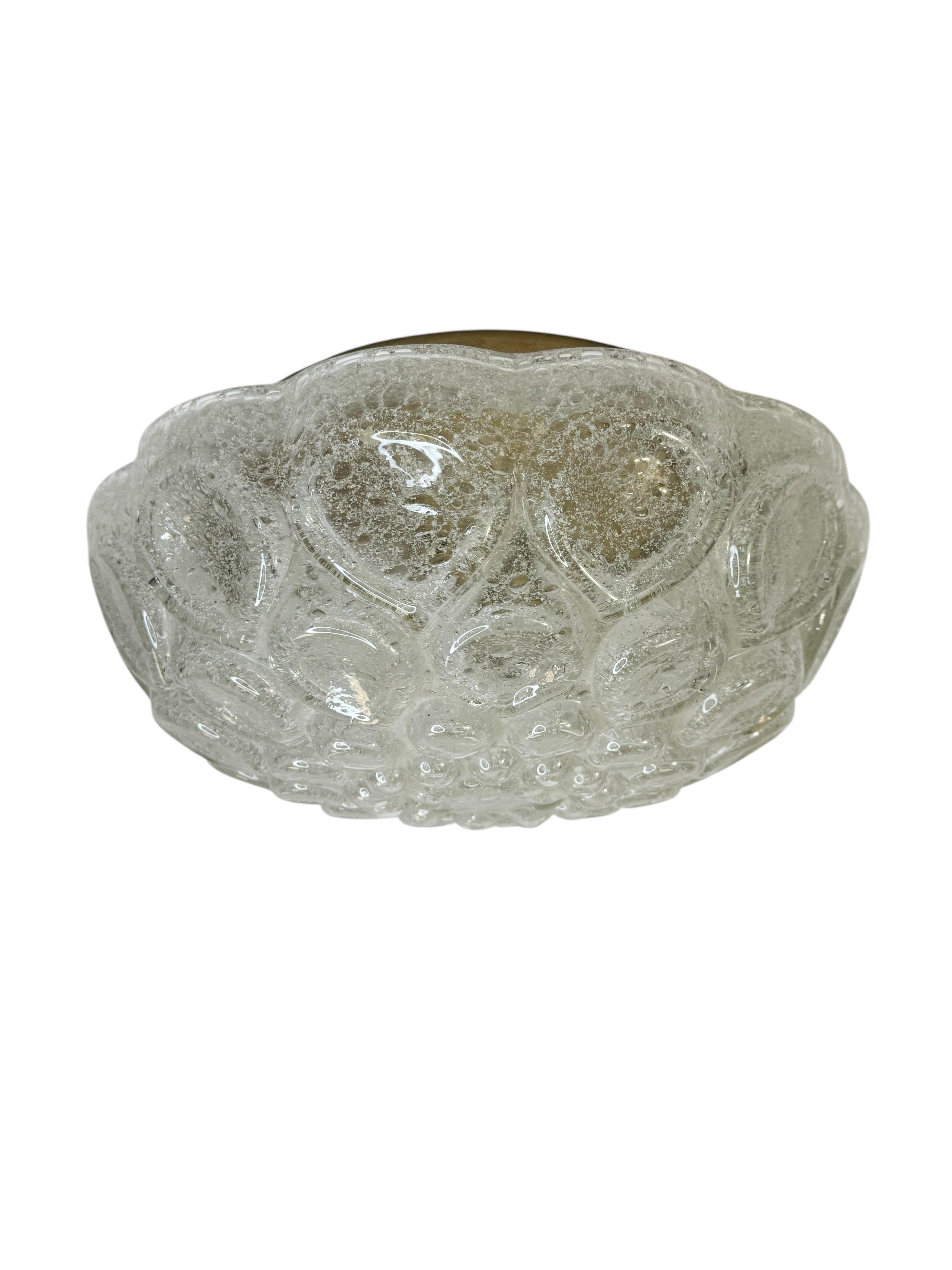 Mid-Century Modern Beautiful Flush Mount frosted Ice Bubble Pattern Glass by Doria Leuchten Germany For Sale