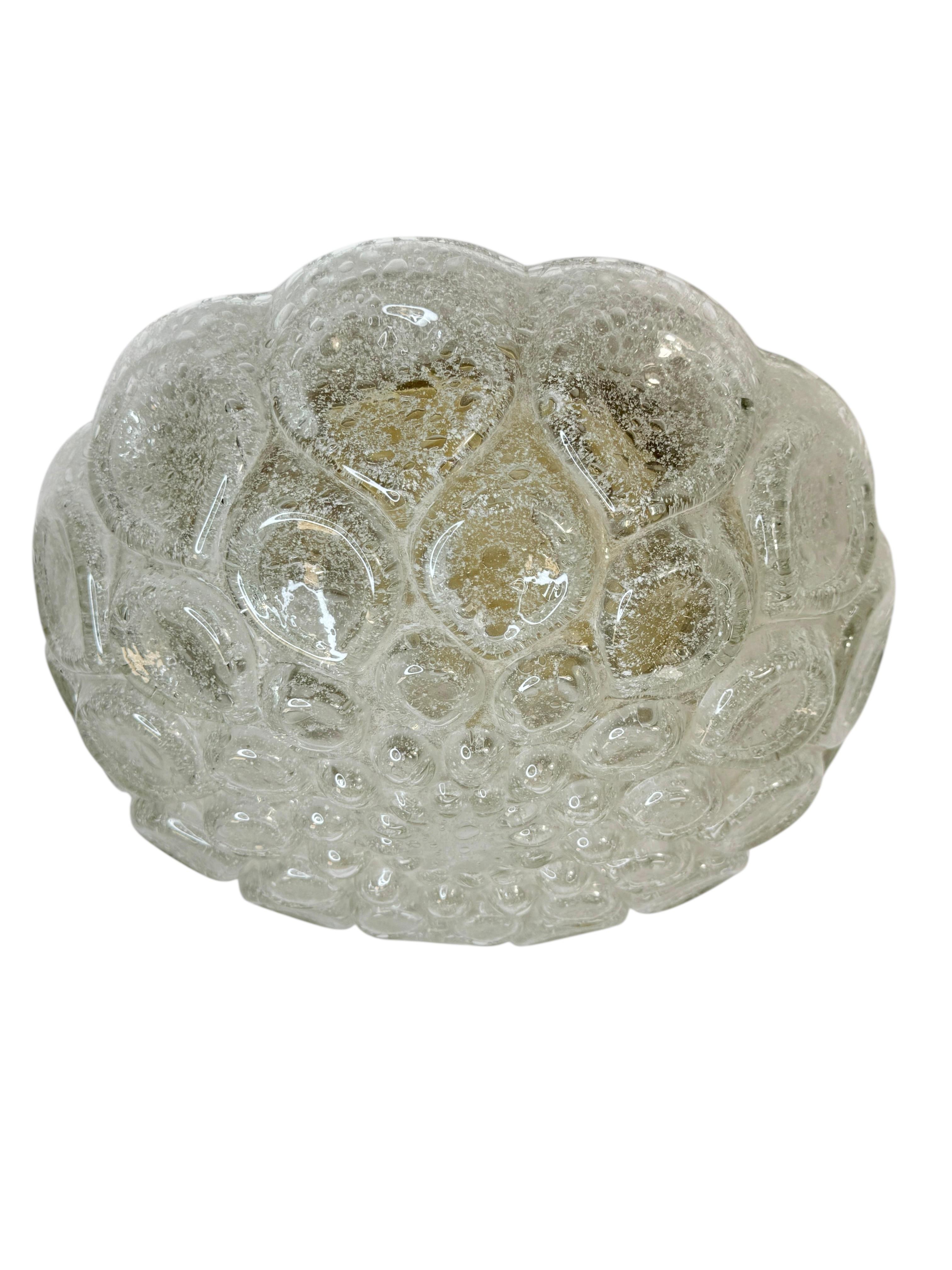 Mid-20th Century Beautiful Flush Mount frosted Ice Bubble Pattern Glass by Doria Leuchten Germany For Sale