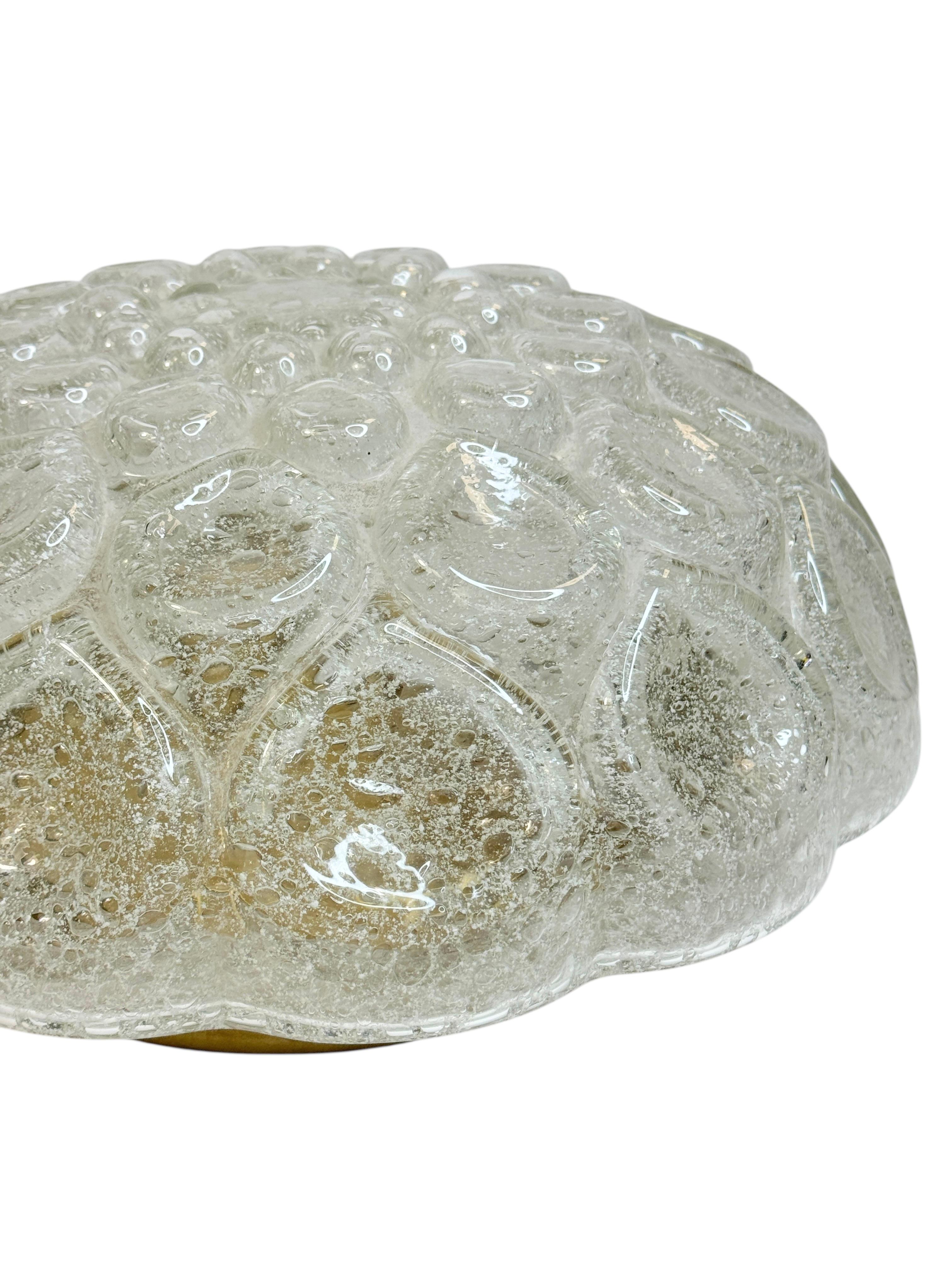 Metal Beautiful Flush Mount frosted Ice Bubble Pattern Glass by Doria Leuchten Germany For Sale