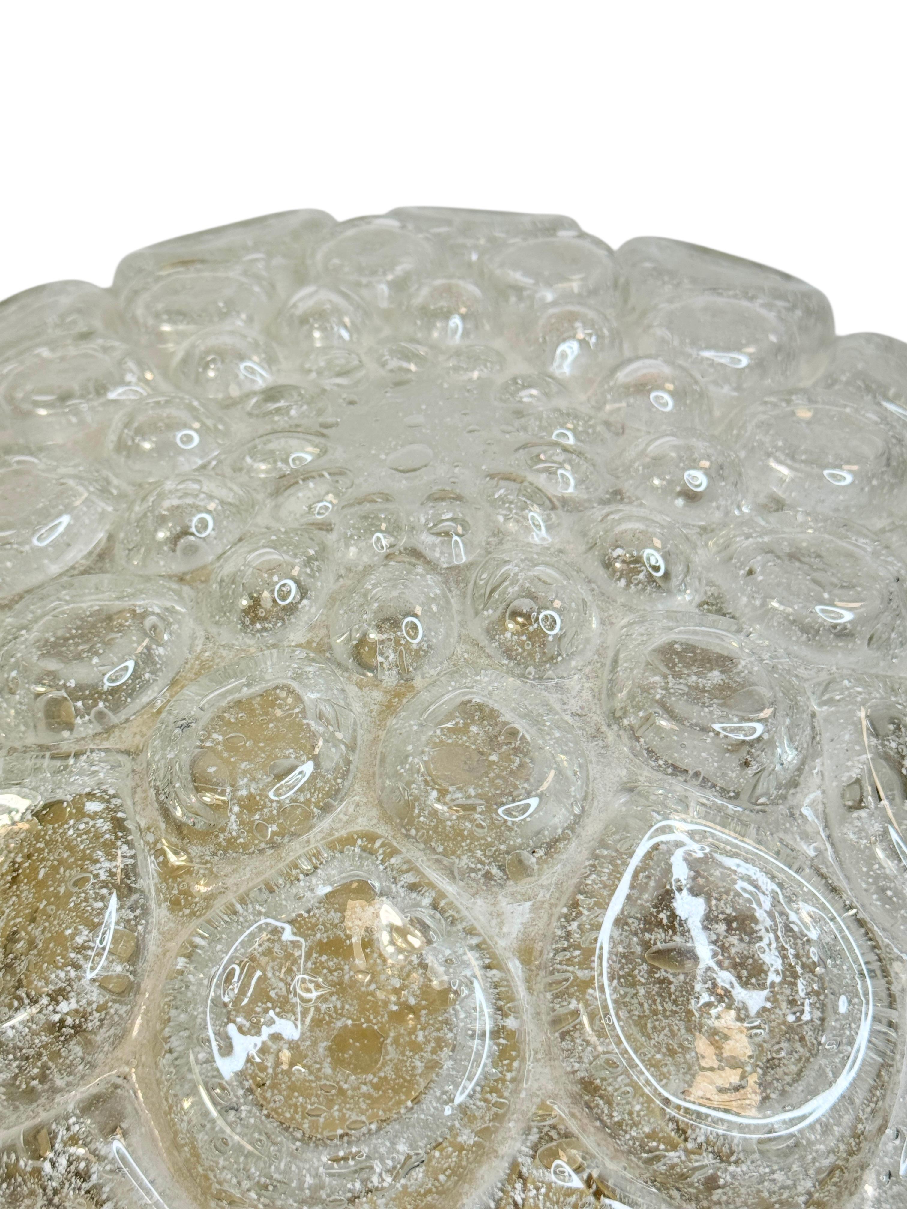 Beautiful Flush Mount frosted Ice Bubble Pattern Glass by Doria Leuchten Germany For Sale 1