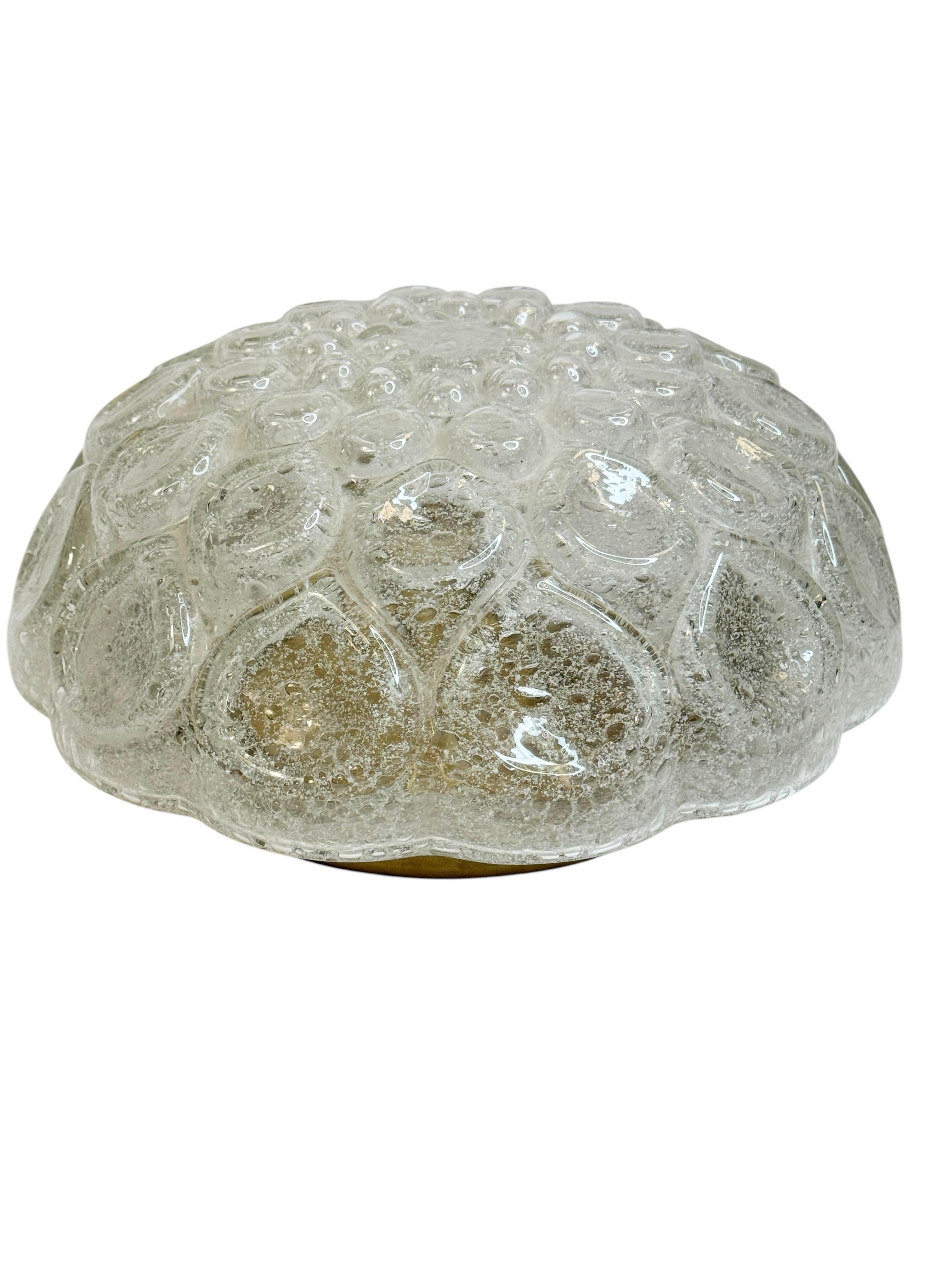Beautiful Flush Mount frosted Ice Bubble Pattern Glass by Doria Leuchten Germany For Sale 2