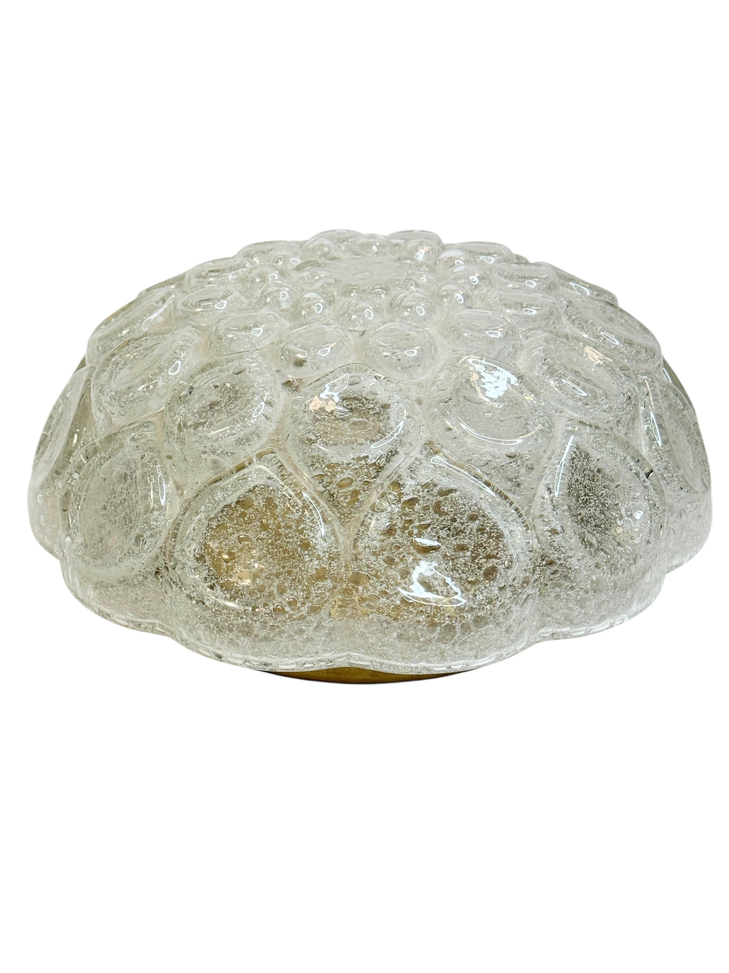 Beautiful Flush Mount frosted Ice Bubble Pattern Glass by Doria Leuchten Germany For Sale 3