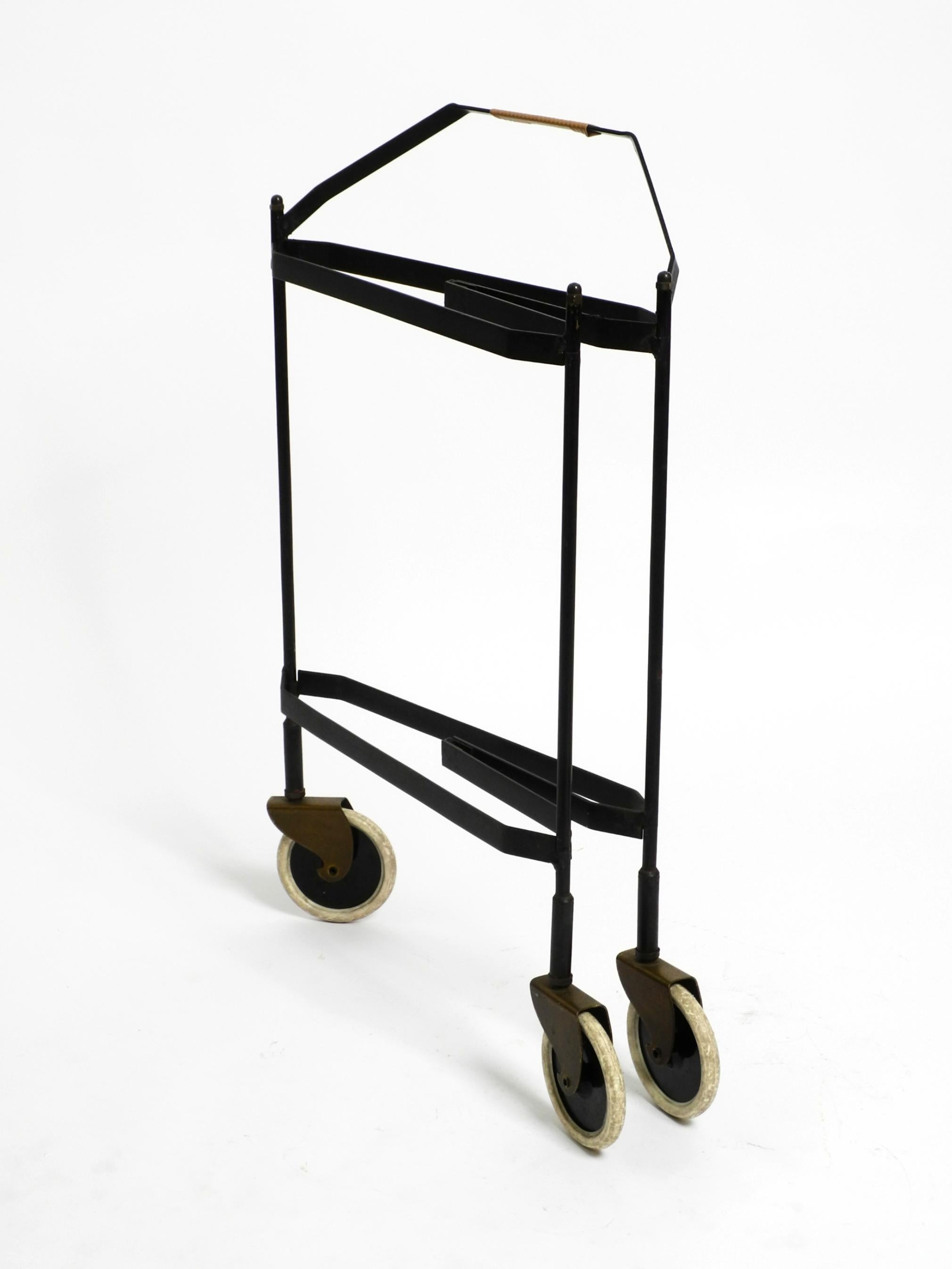 Beautiful folding Mid Century serving trolley with removable teak pagwood trays For Sale 3