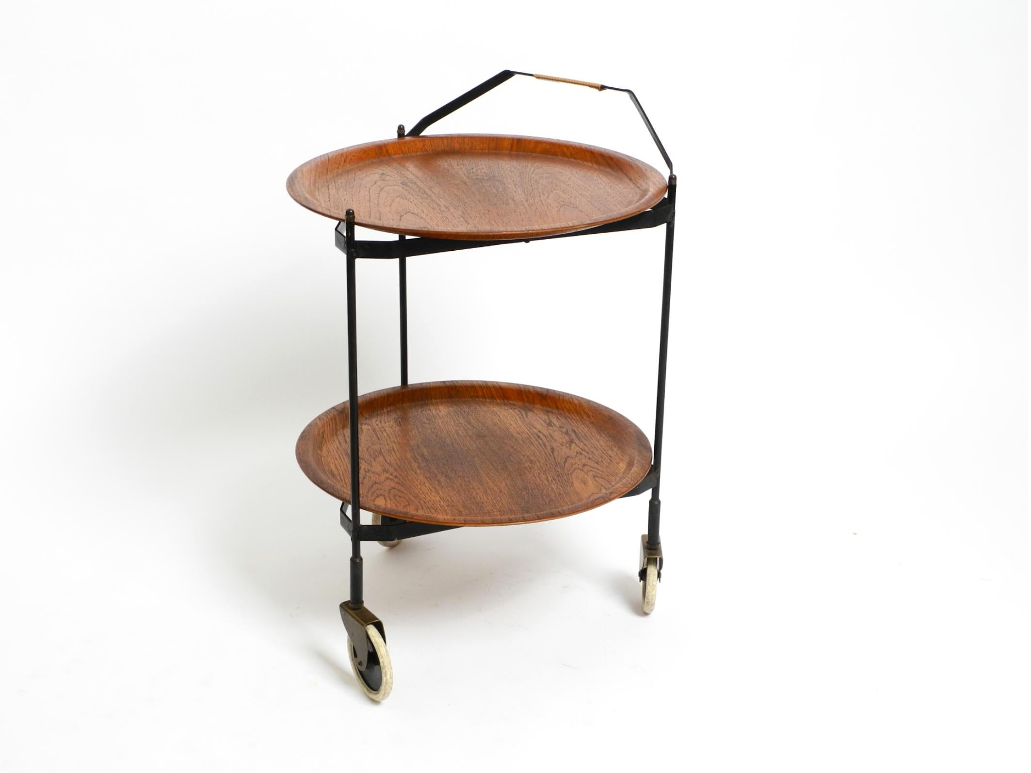 Mid-Century Modern Beautiful folding Mid Century serving trolley with removable teak pagwood trays For Sale