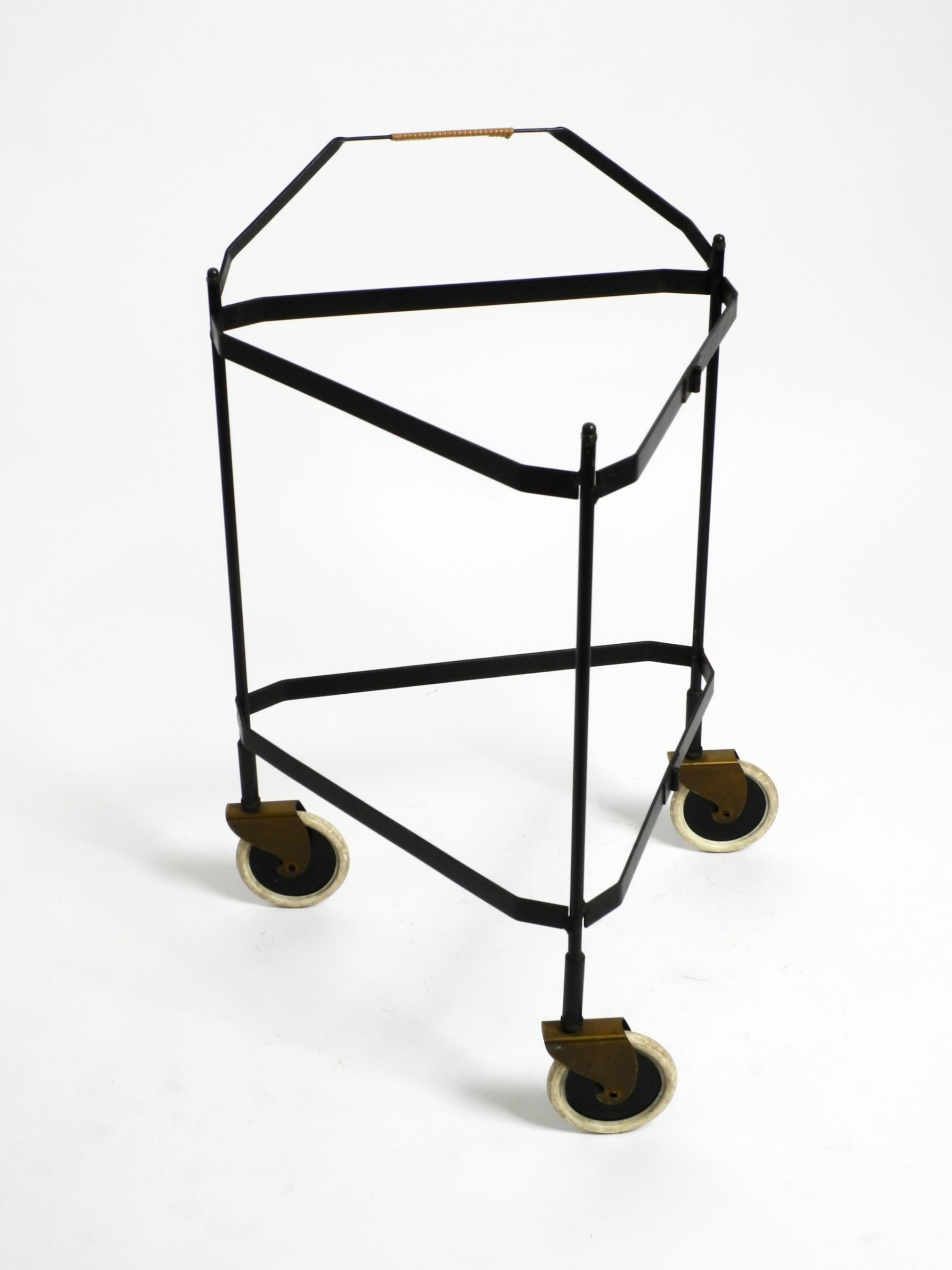 Beautiful folding Mid Century serving trolley with removable teak pagwood trays For Sale 2