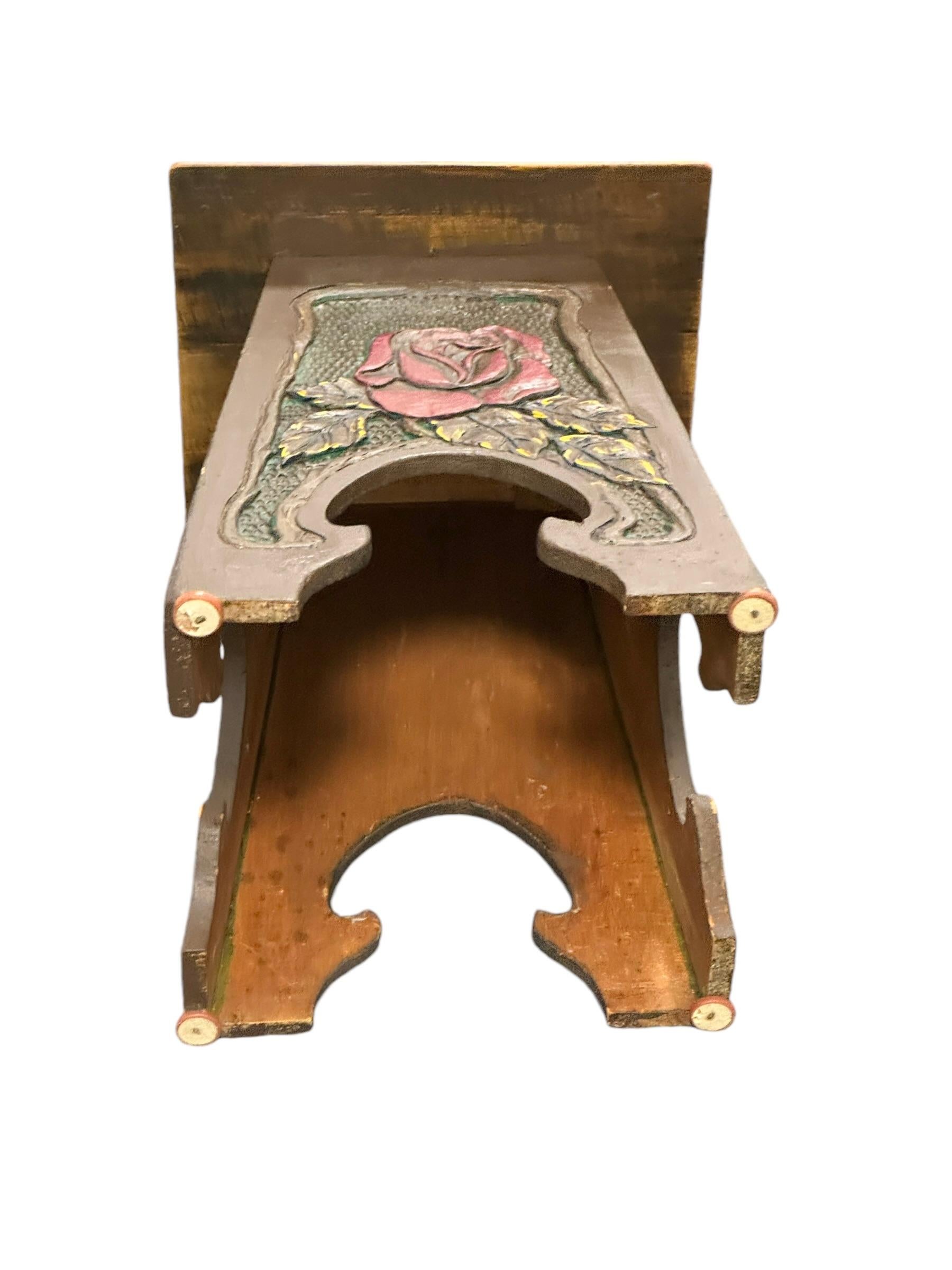 Beautiful Folk Art Wood Carved Chair Foot Rest Stool, Vintage German 1920s For Sale 5