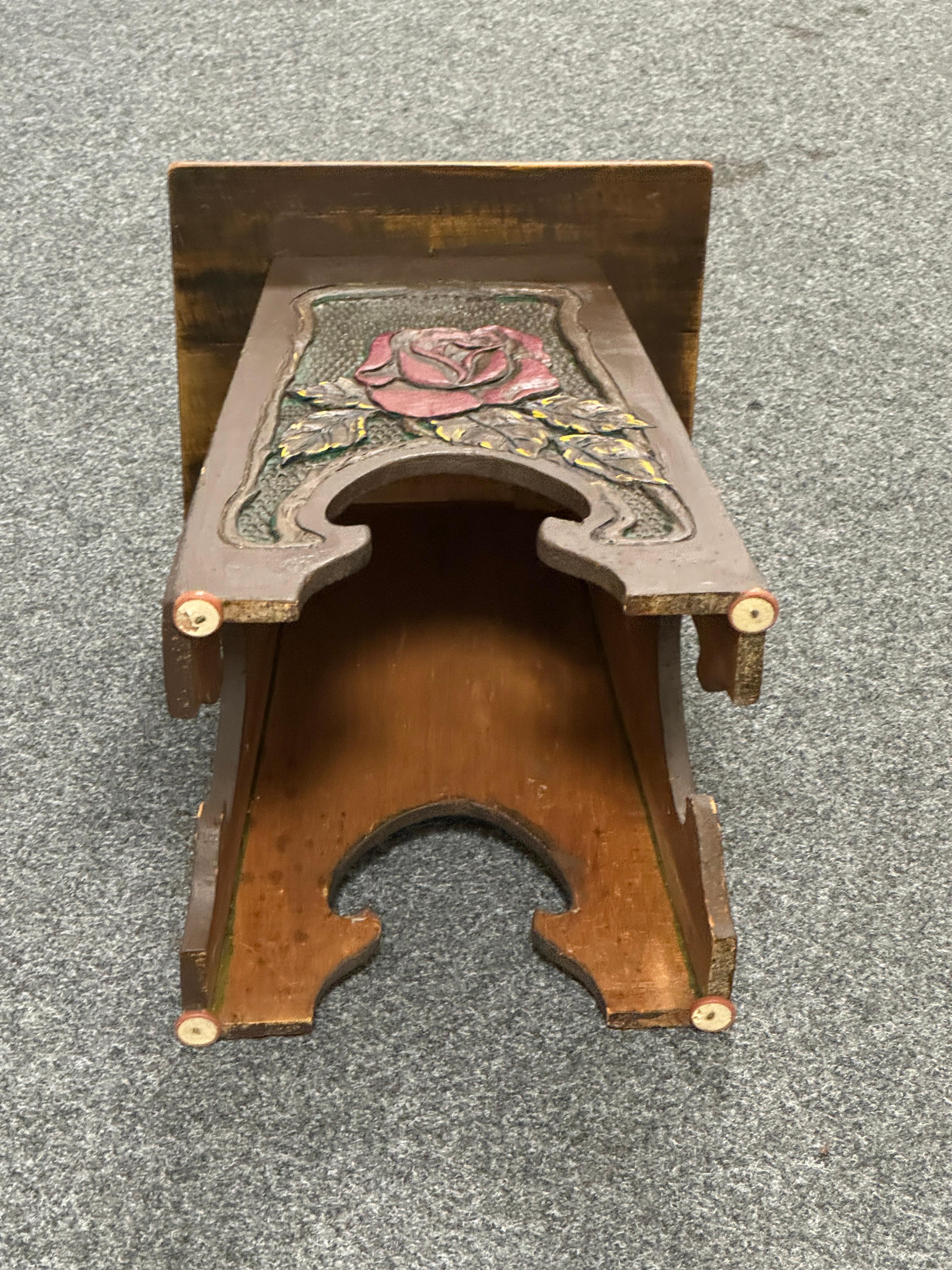 Beautiful Folk Art Wood Carved Chair Foot Rest Stool, Vintage German 1920s For Sale 11