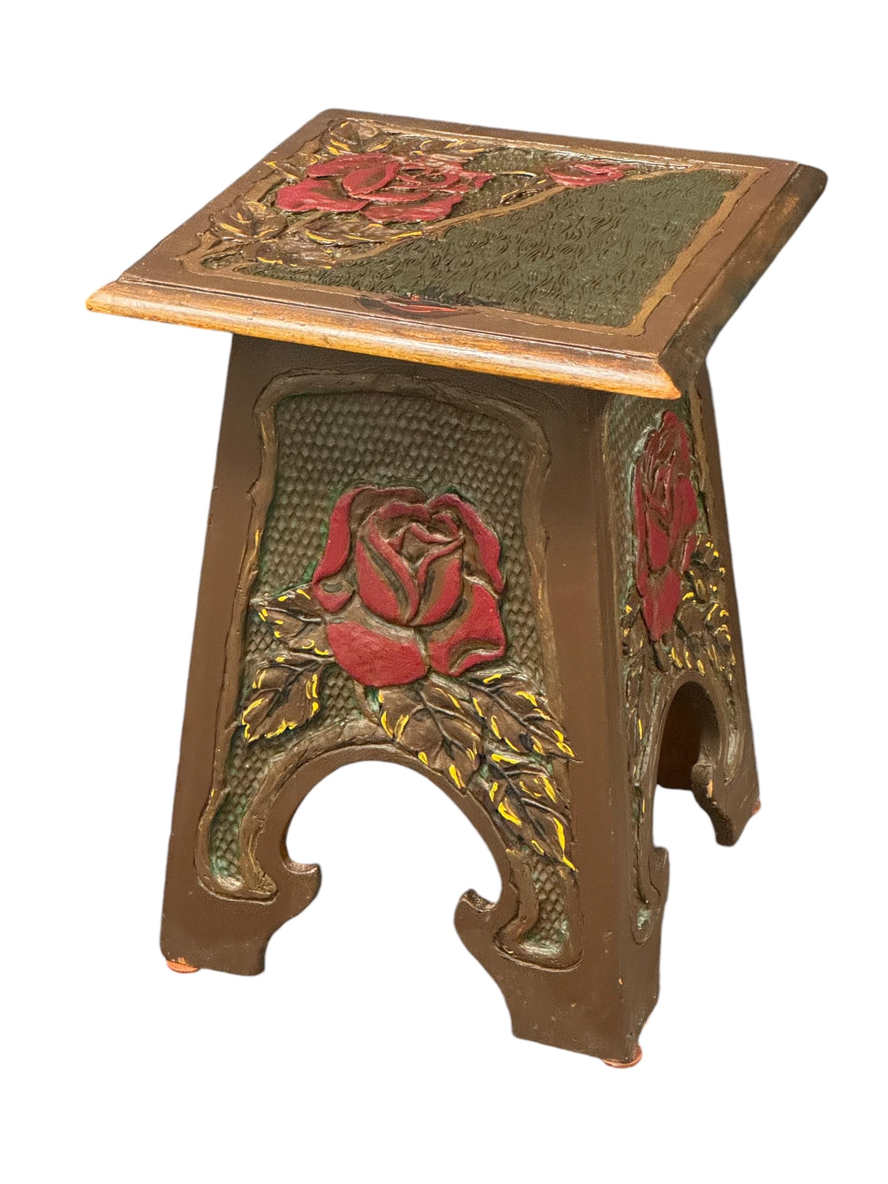 An interesting brutalist stool with hand carved legs, seat and great patina. Great piece of functional sculpture. It is in great vintage condition and is structurally sound. Nice addition to your room, entry hall or patio. Found at an Estate Sale in