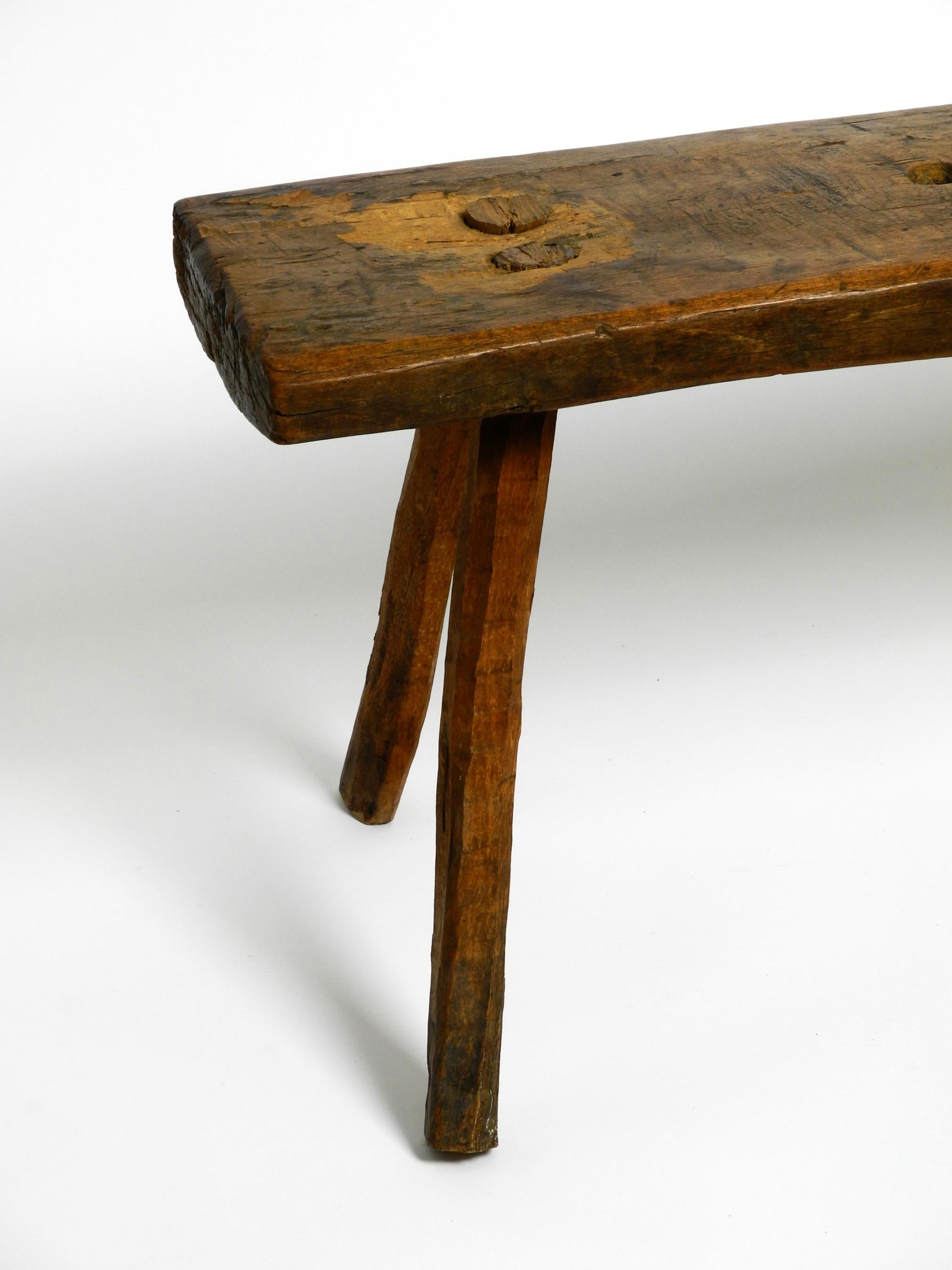 Beautiful Four-Legged Mid Century Solid Wood Stool with a Gorgeous Patina For Sale 5