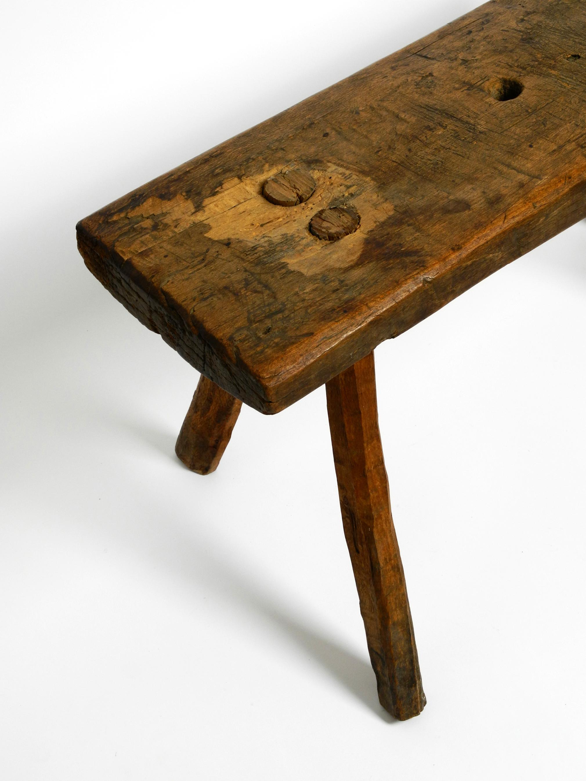 Beautiful Four-Legged Mid Century Solid Wood Stool with a Gorgeous Patina For Sale 6