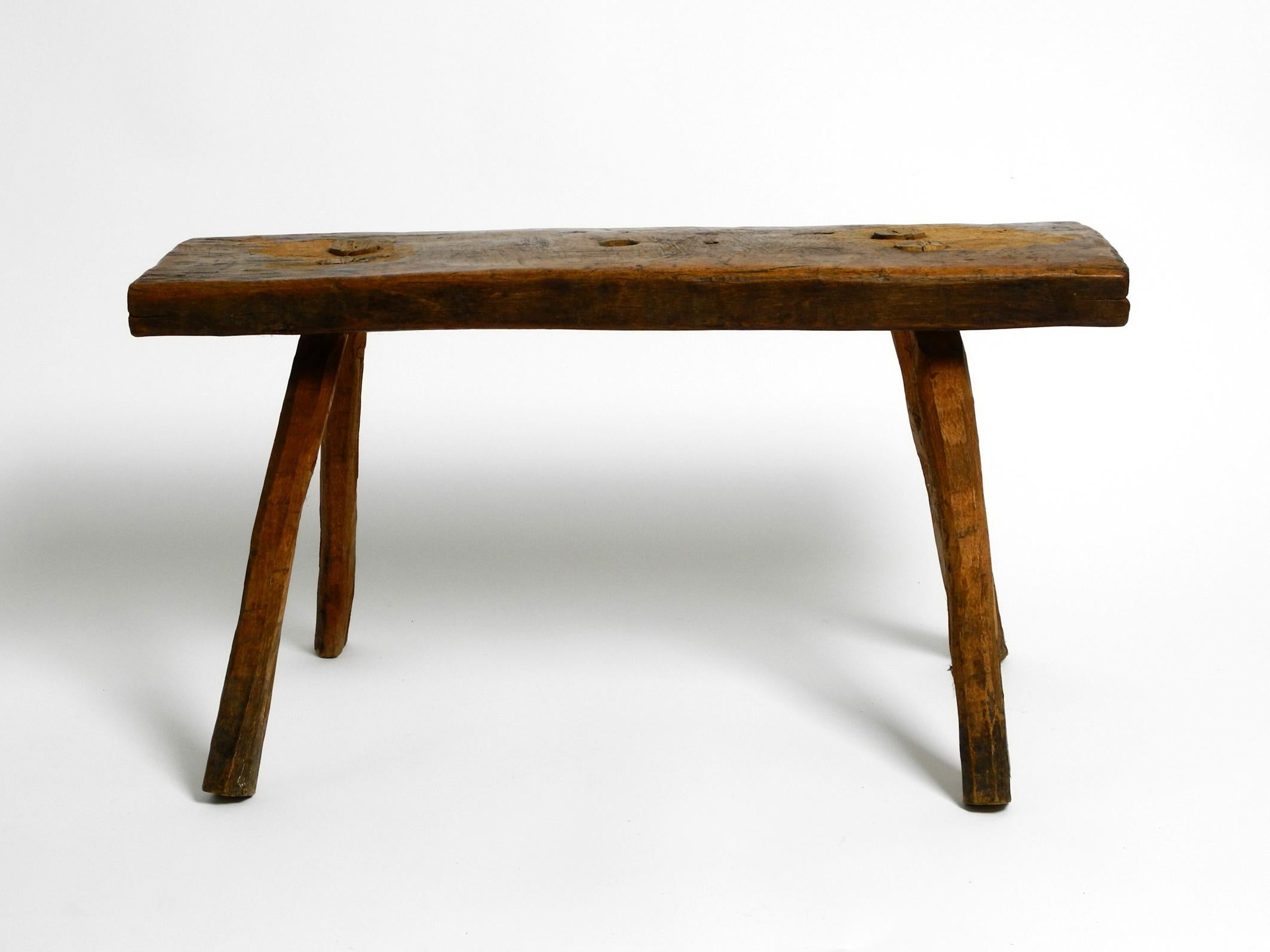 Beautiful Four-Legged Mid Century Solid Wood Stool with a Gorgeous Patina For Sale 11