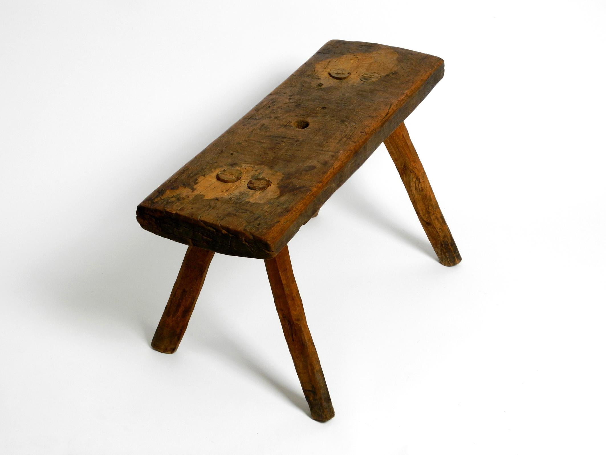 Mid-Century Modern Beautiful Four-Legged Mid Century Solid Wood Stool with a Gorgeous Patina For Sale