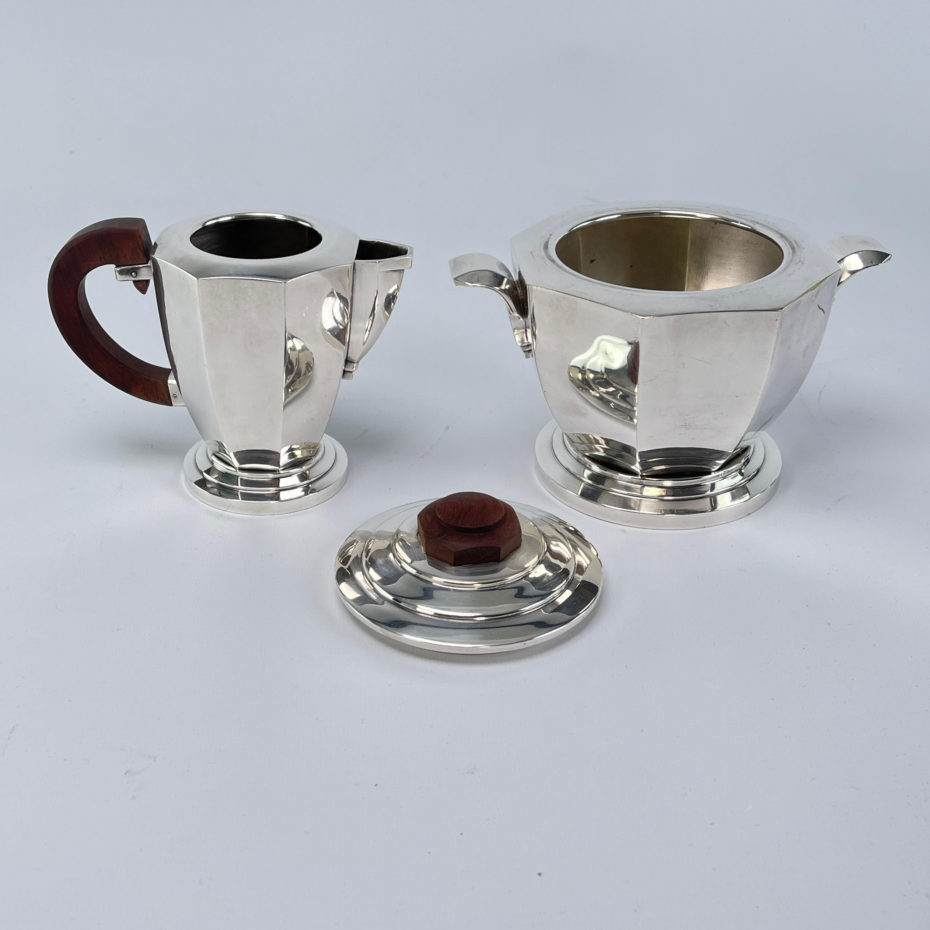 French beautiful four-piece set ART DECO coffee service silver-plated tea service, 1920 For Sale