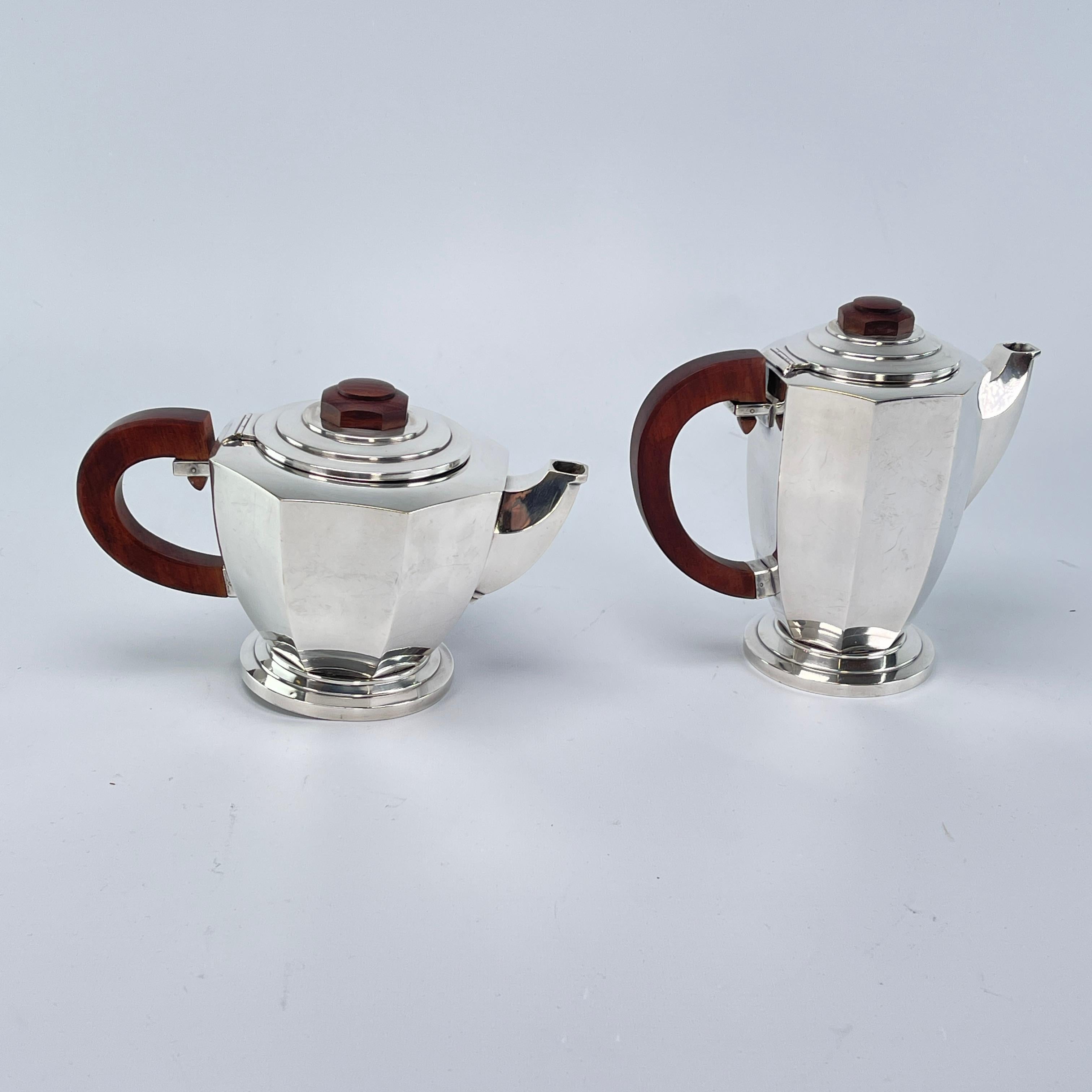 Silvered beautiful four-piece set ART DECO coffee service silver-plated tea service, 1920 For Sale