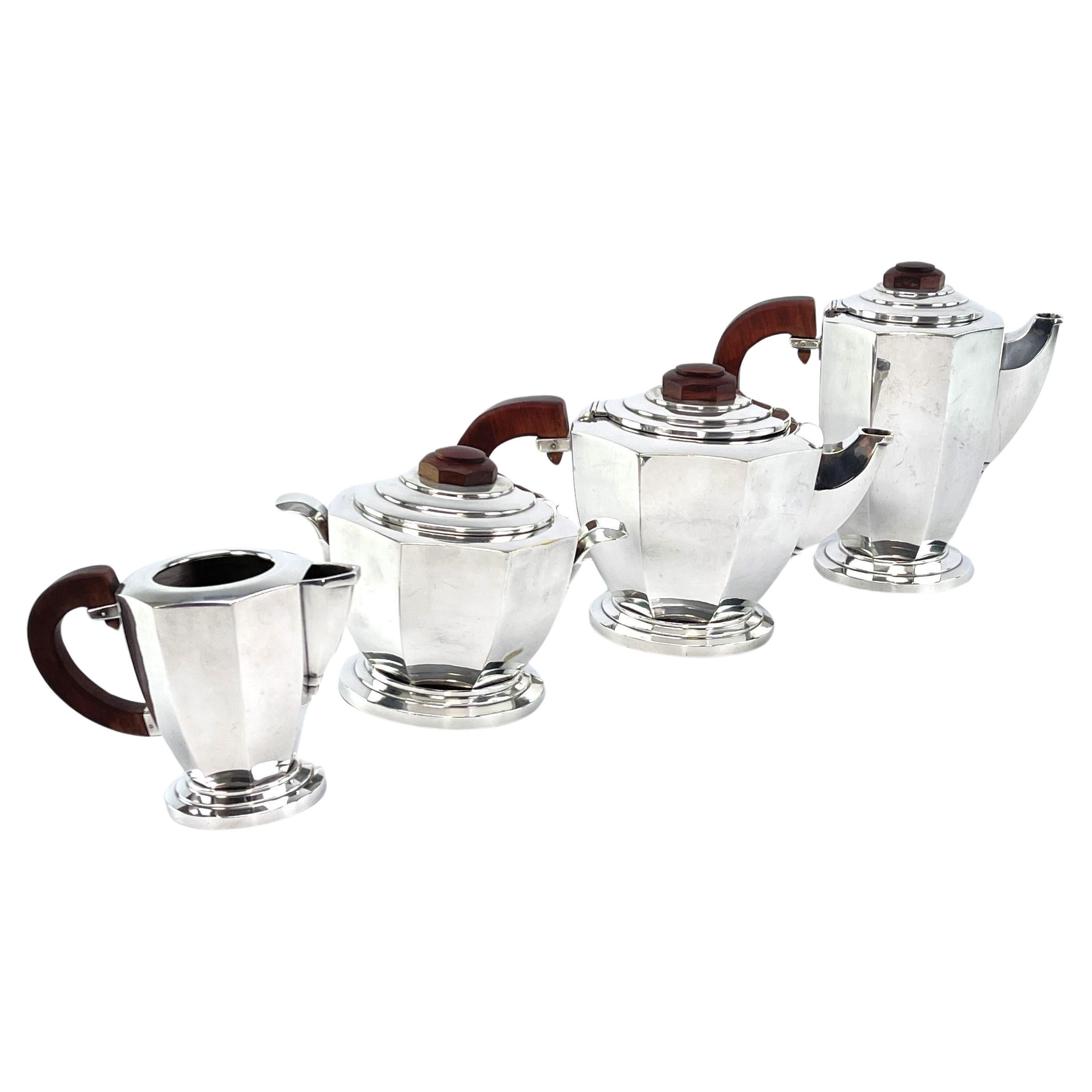 beautiful four-piece set ART DECO coffee service silver-plated tea service, 1920 For Sale