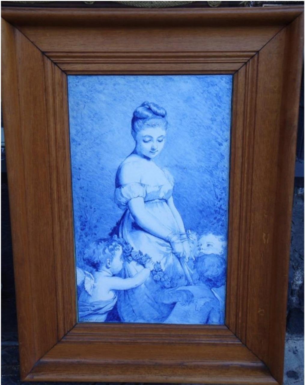 The Following Item we are offering is a Beautiful Museum Quality Painting on Porcelain of a Woman surrounded by Cherubs holding Garland. Magnificently done with Outstanding Detail. Framed in a Beautiful Wooden Frame, inscribed Ch. Chaplin. Taken out