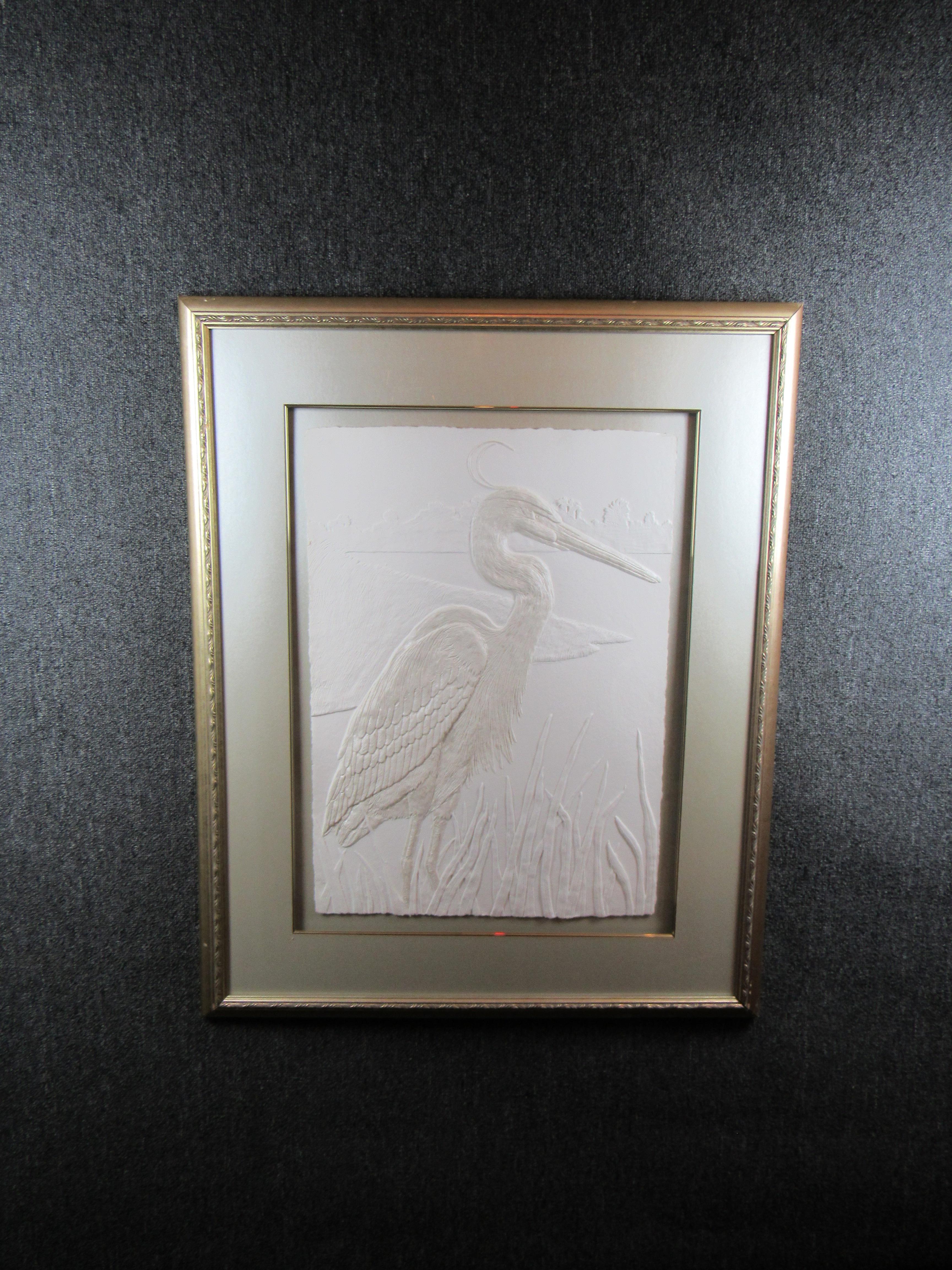 Beautiful Framed Embossed Heron Art 5