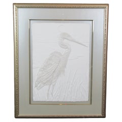 Used Beautiful Framed Embossed Heron Art
