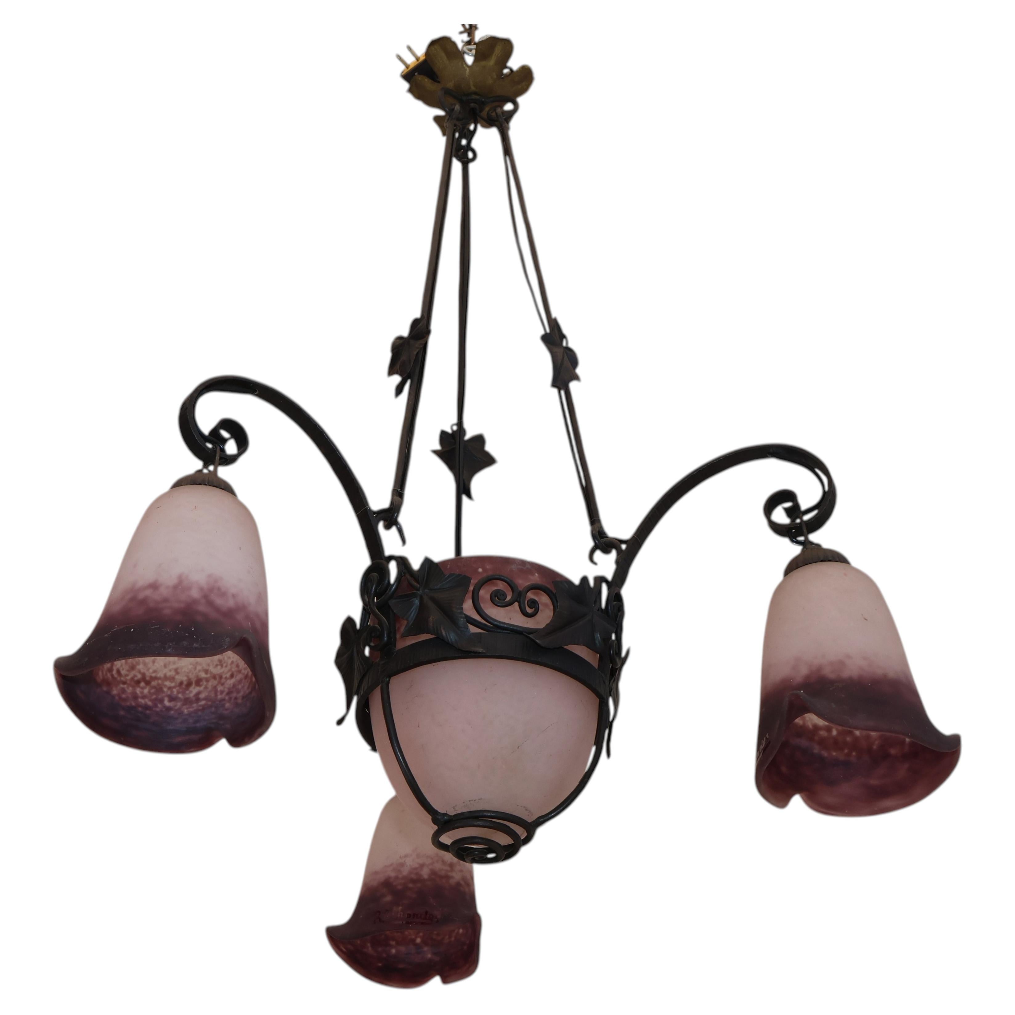 Beautiful French 1920's iron light signed by Rethondes For Sale