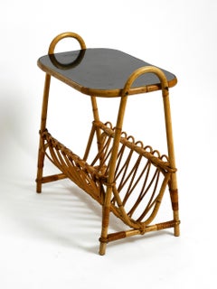 Beautiful French 1960s Bamboo Side Table with Magazine Rack