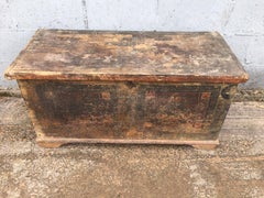 Beautiful French 19th Century Antique Vintage Marriage Trunk, Original Paint