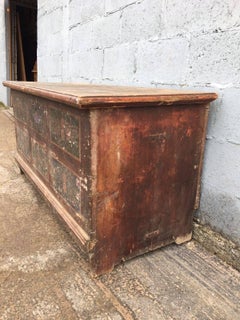 Beautiful French 19th Century Antique Vintage Marriage Trunk, Original Paint