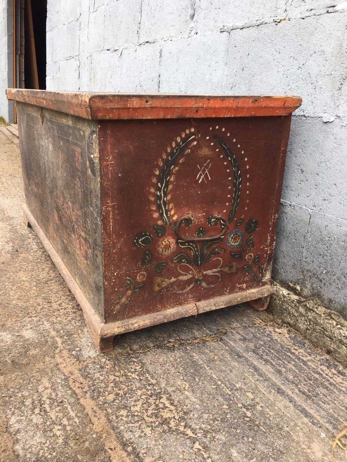 Beautiful French 19th Century Antique Vintage Marriage Trunk, Original Paint In Fair Condition For Sale In Lingfield, West Sussex