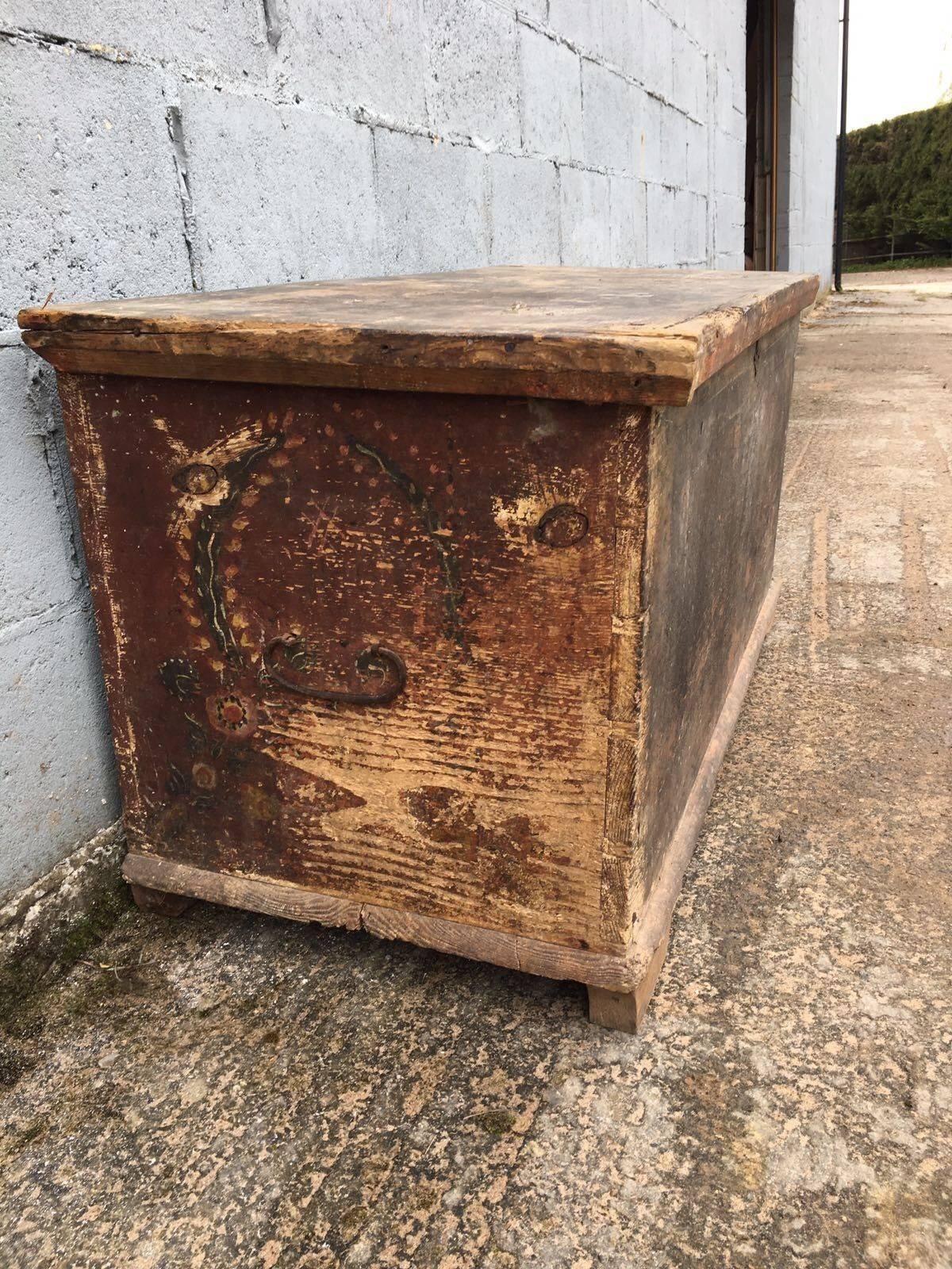Beautiful French 19th Century Antique Vintage Marriage Trunk, Original Paint For Sale 1