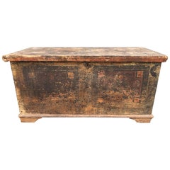 Beautiful French 19th Century Antique Vintage Marriage Trunk, Original Paint