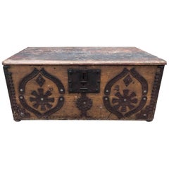 Beautiful French 19th Century Antique Vintage Marriage Trunk, Original Paint