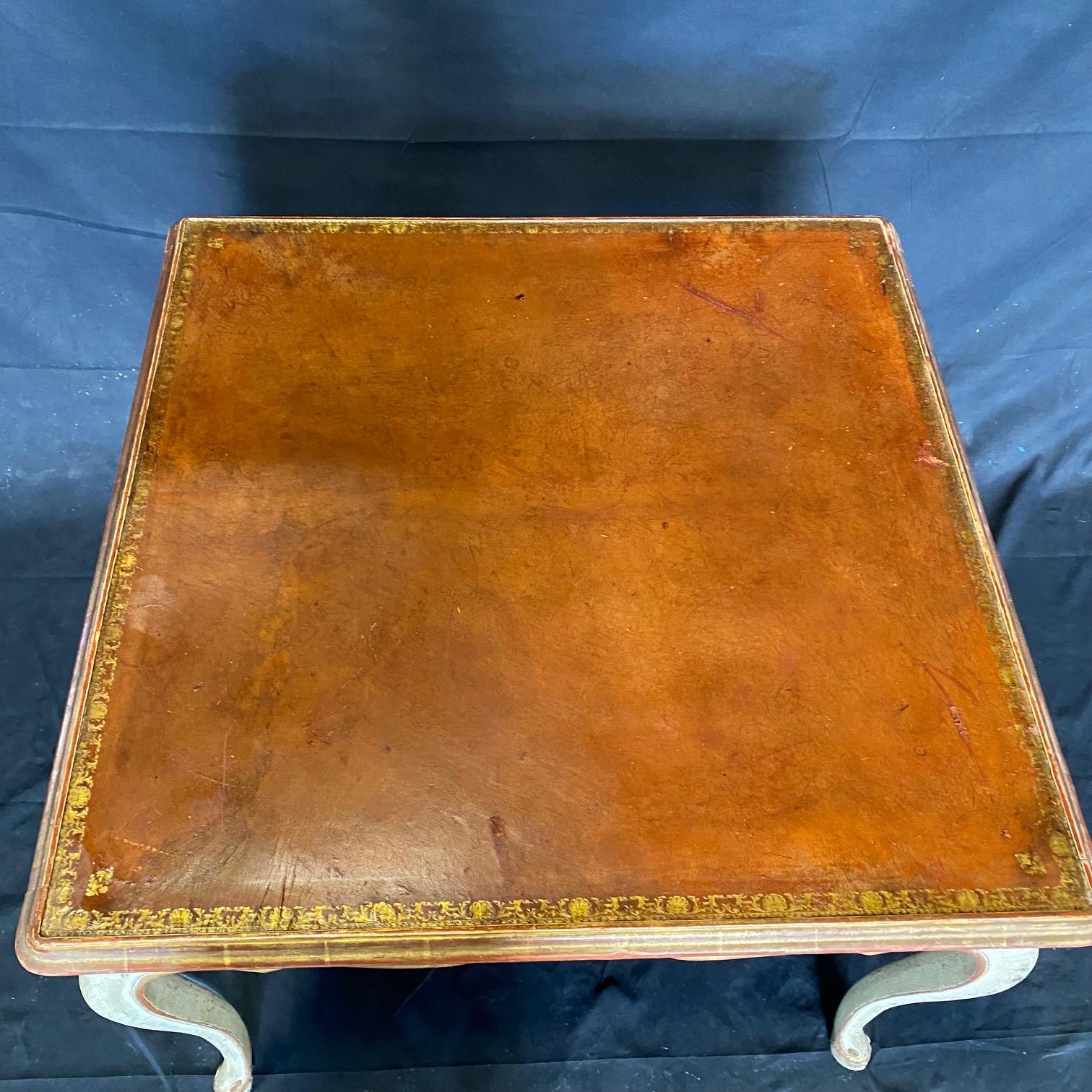 Beautiful French 19th Century Leather Top Embossed Table with Hoof Feet For Sale 5