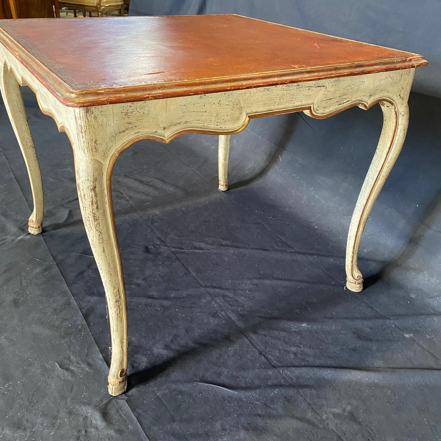 Painted Beautiful French 19th Century Leather Top Embossed Table with Hoof Feet For Sale