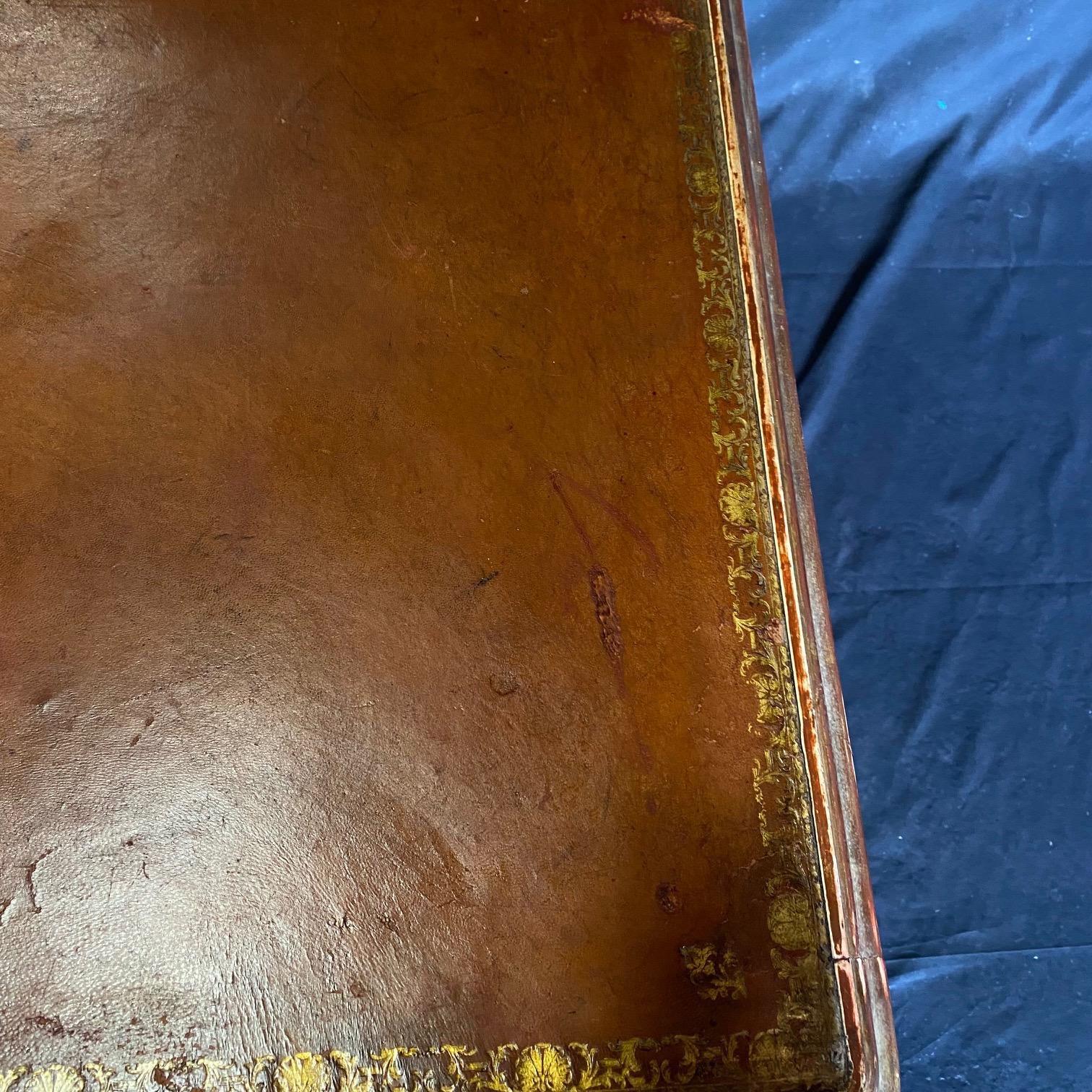 Beautiful French 19th Century Leather Top Embossed Table with Hoof Feet For Sale 2