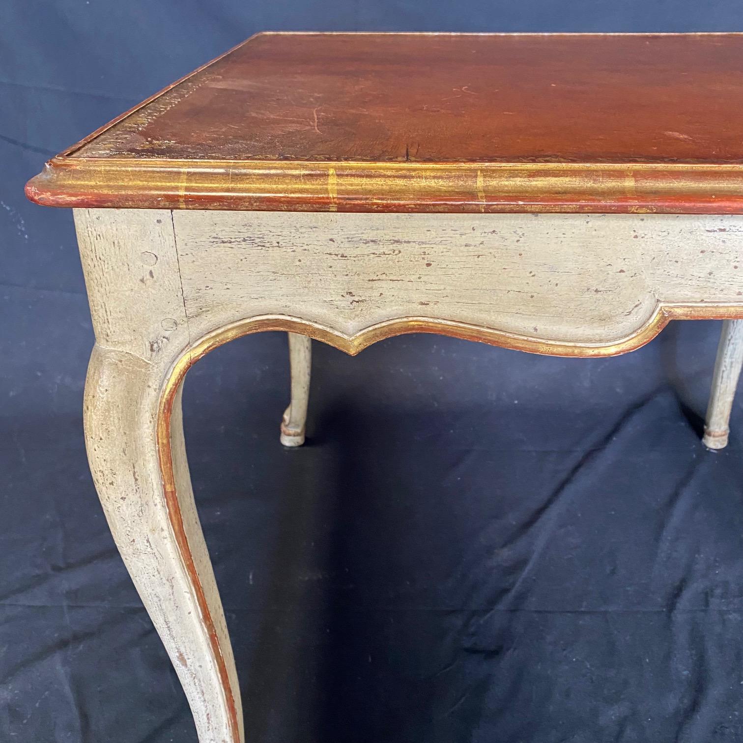 Beautiful French 19th Century Leather Top Embossed Table with Hoof Feet For Sale 3